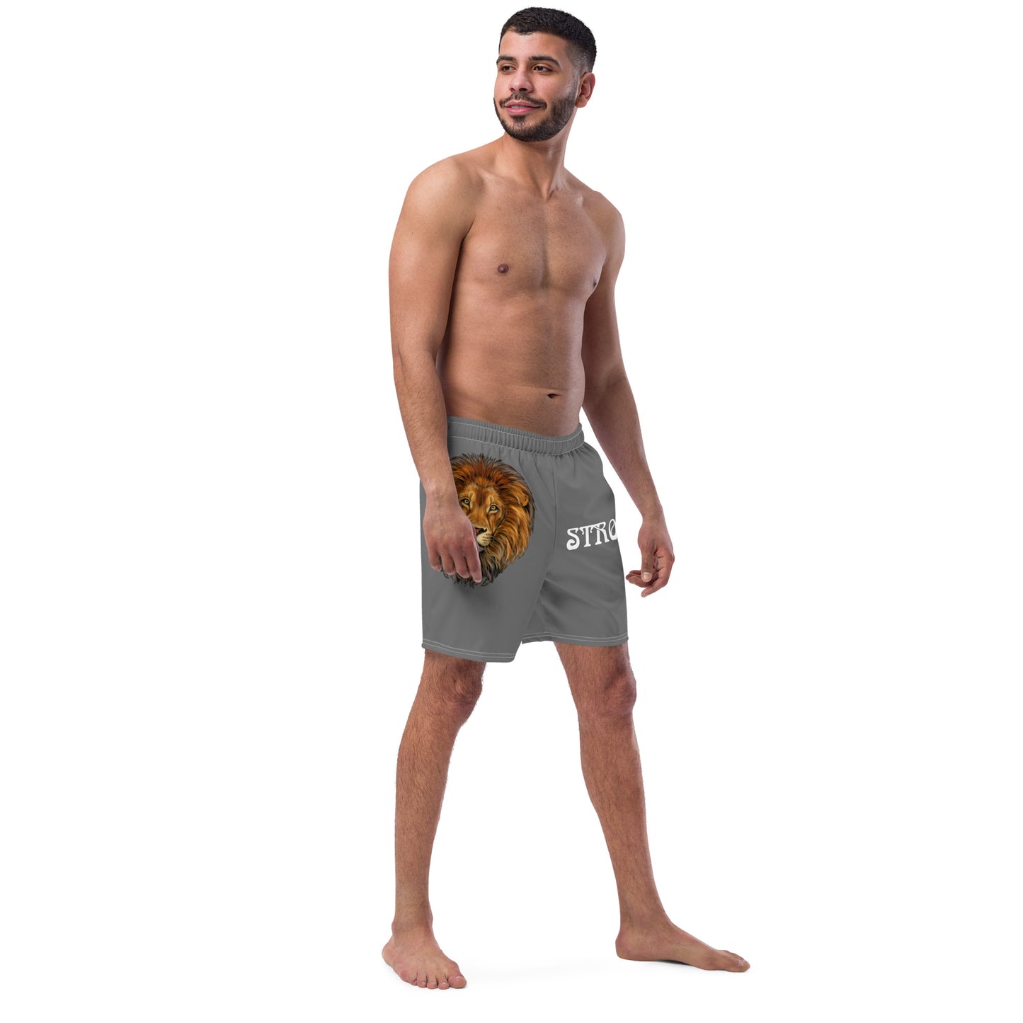 “STRONG”Grey Men's Swim Trunks W/White Font