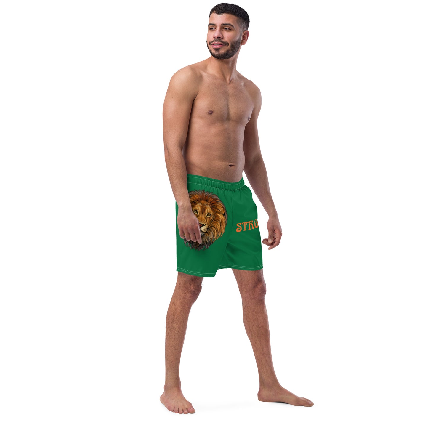 “STRONG” Green Men's Swim Trunks W/Orange Font