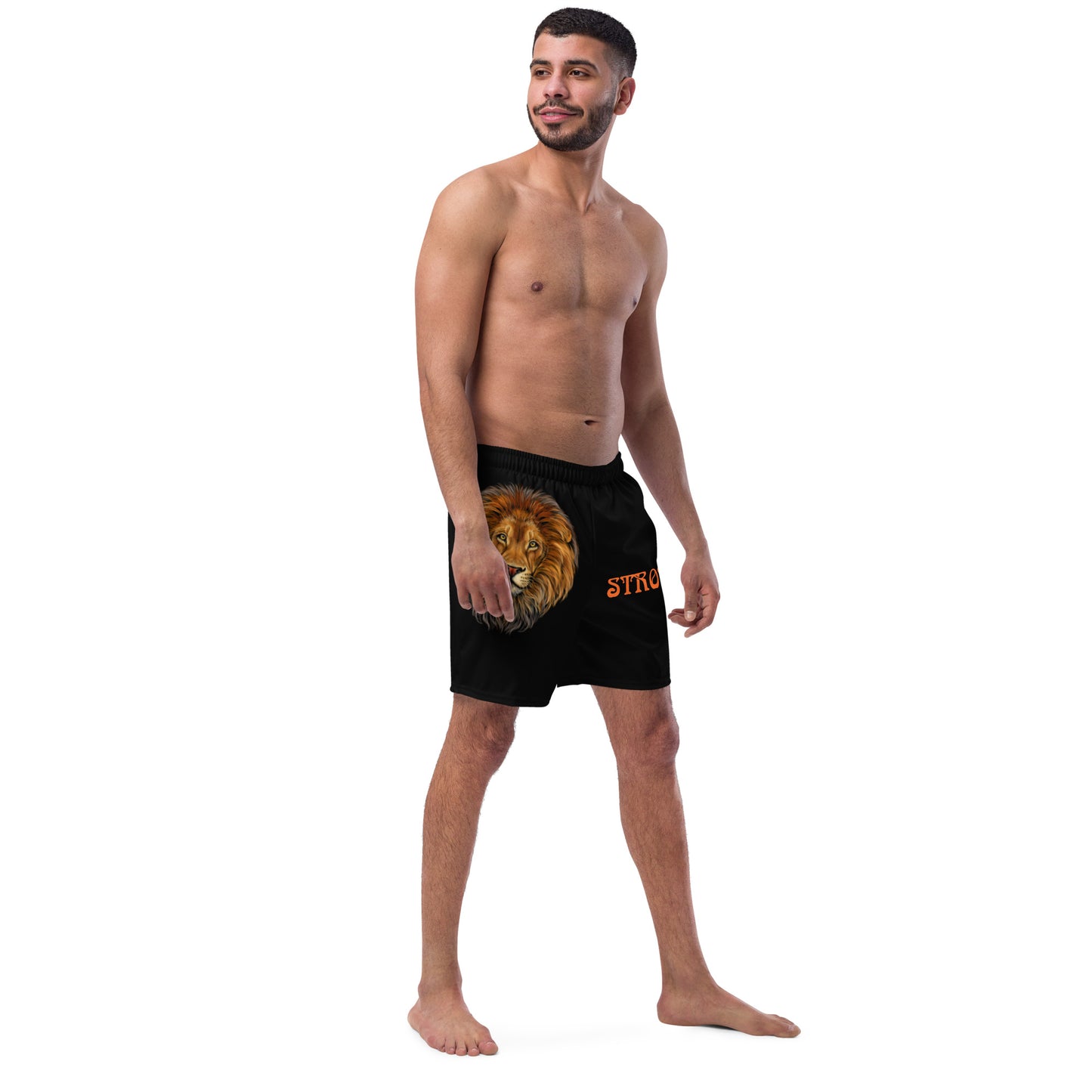 “STRONG” Black Men's Swim Trunks W/Orange Font