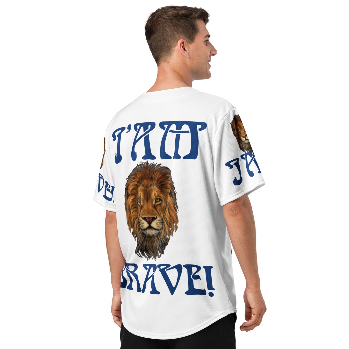 “I’AM BRAVE!”White Unisex Baseball Jersey W/Blue Font