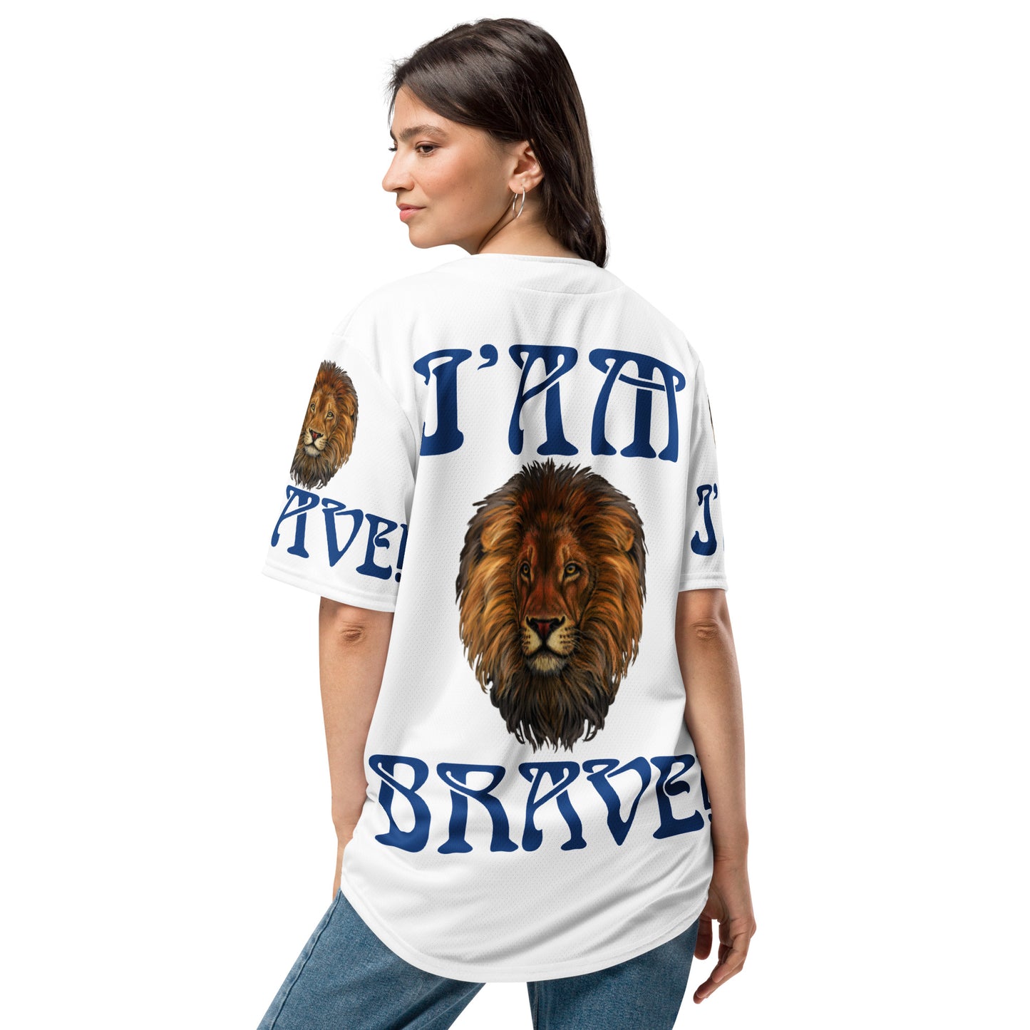 “I’AM BRAVE!”White Unisex Baseball Jersey W/Blue Font