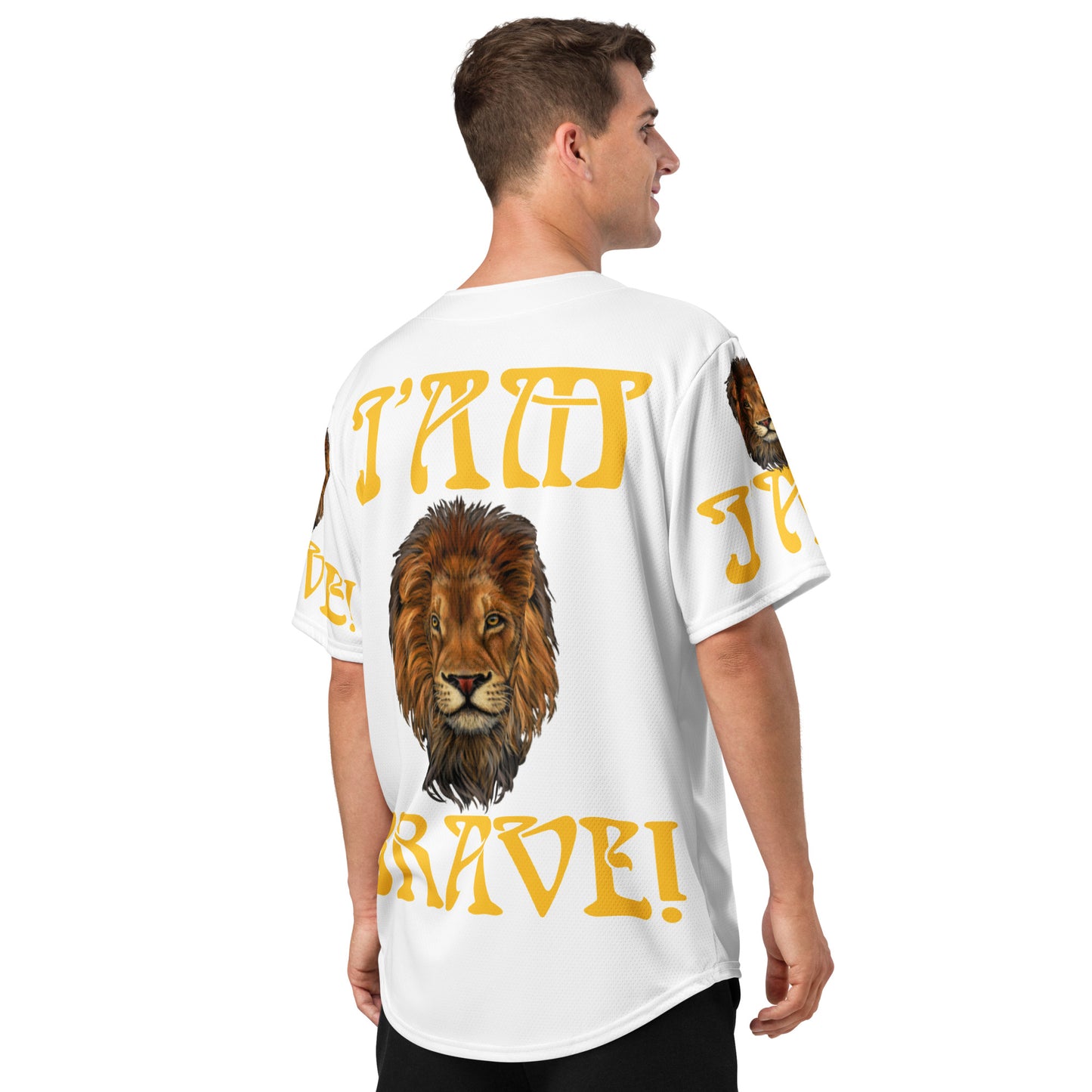 “I’AM BRAVE!” White Unisex Baseball Jersey W/Yellow Font
