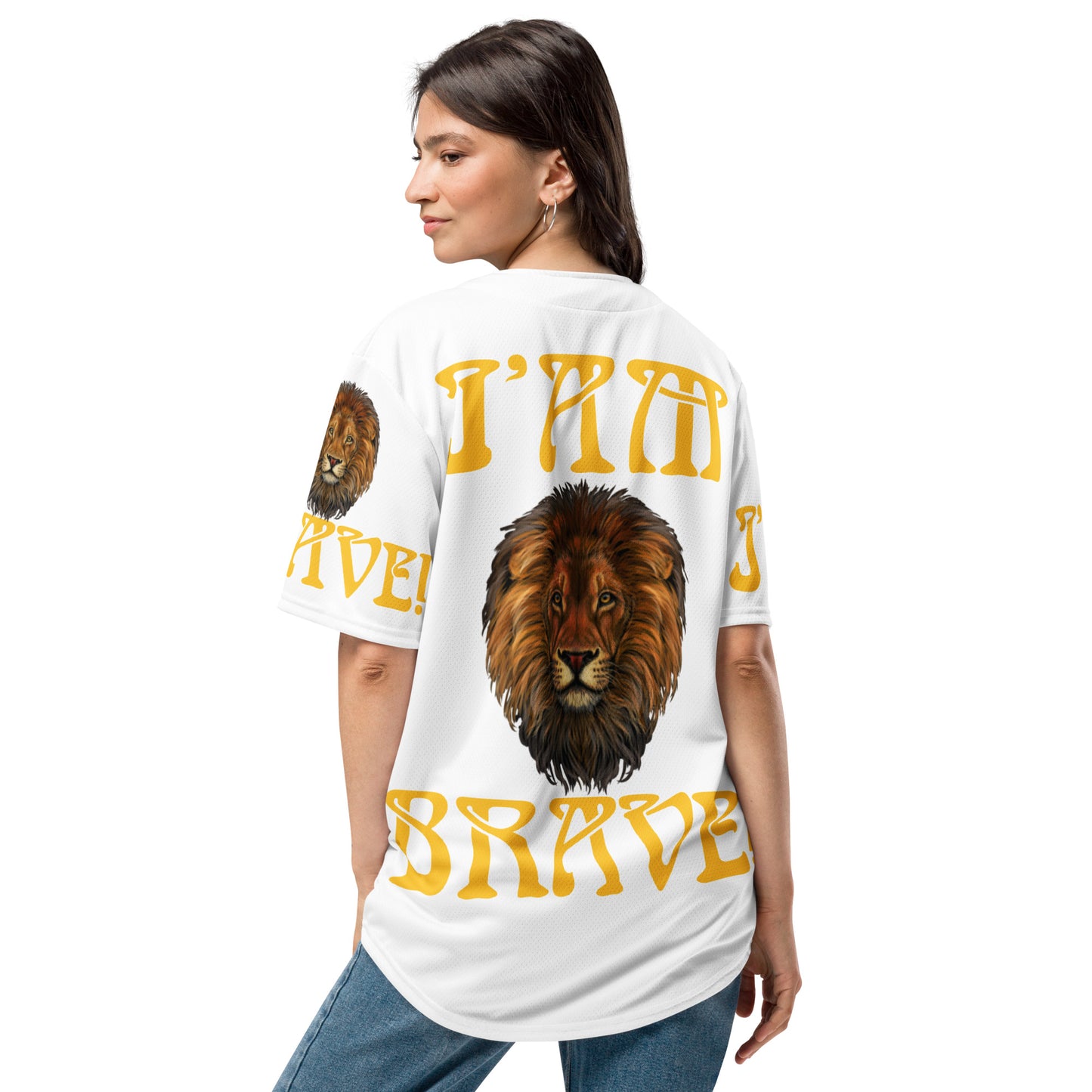 “I’AM BRAVE!” White Unisex Baseball Jersey W/Yellow Font
