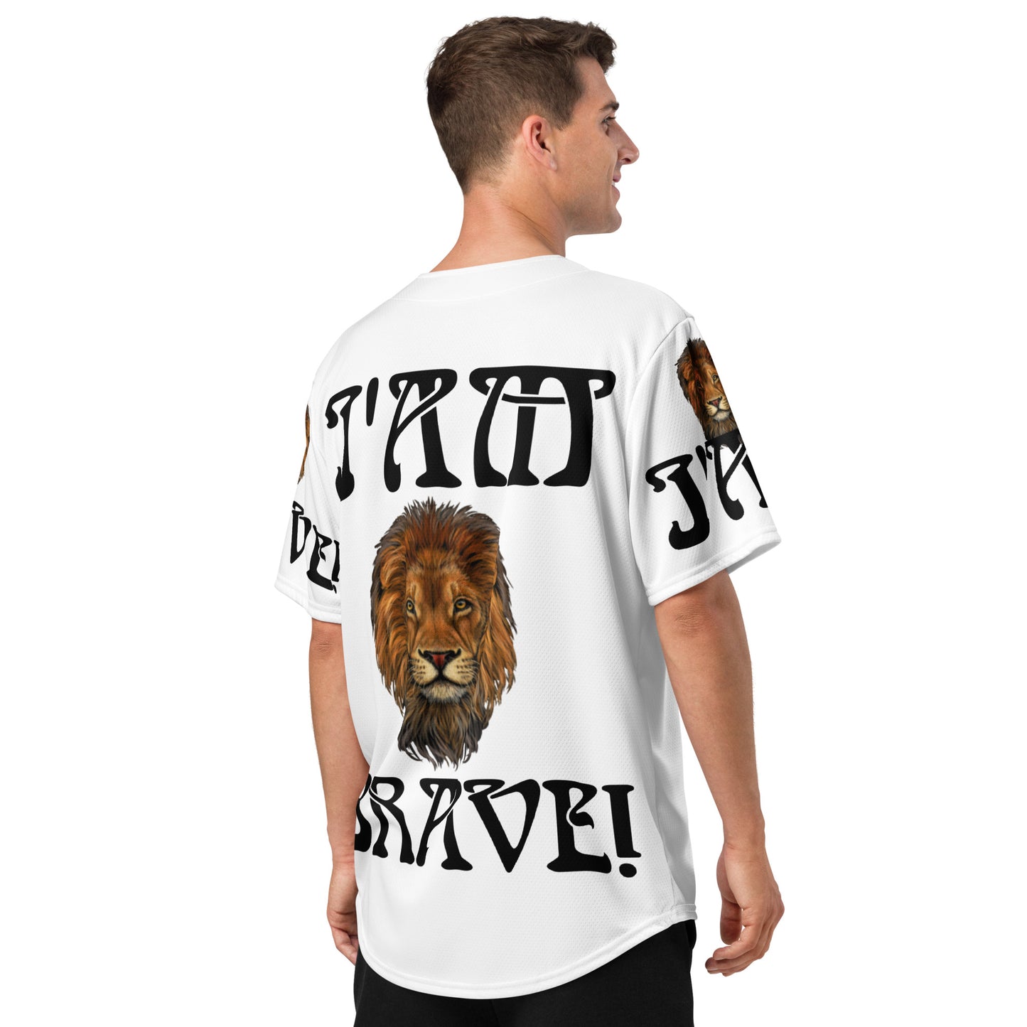 “I’AM BRAVE!” White Unisex Baseball Jersey W/Black Font