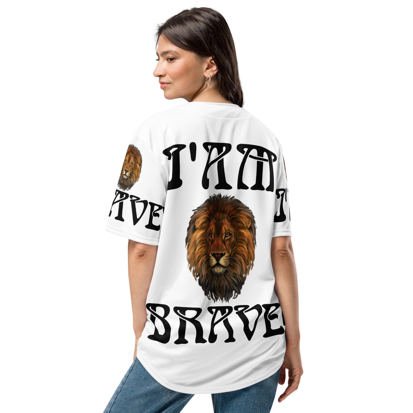 “I’AM BRAVE!” White Unisex Baseball Jersey W/Black Font
