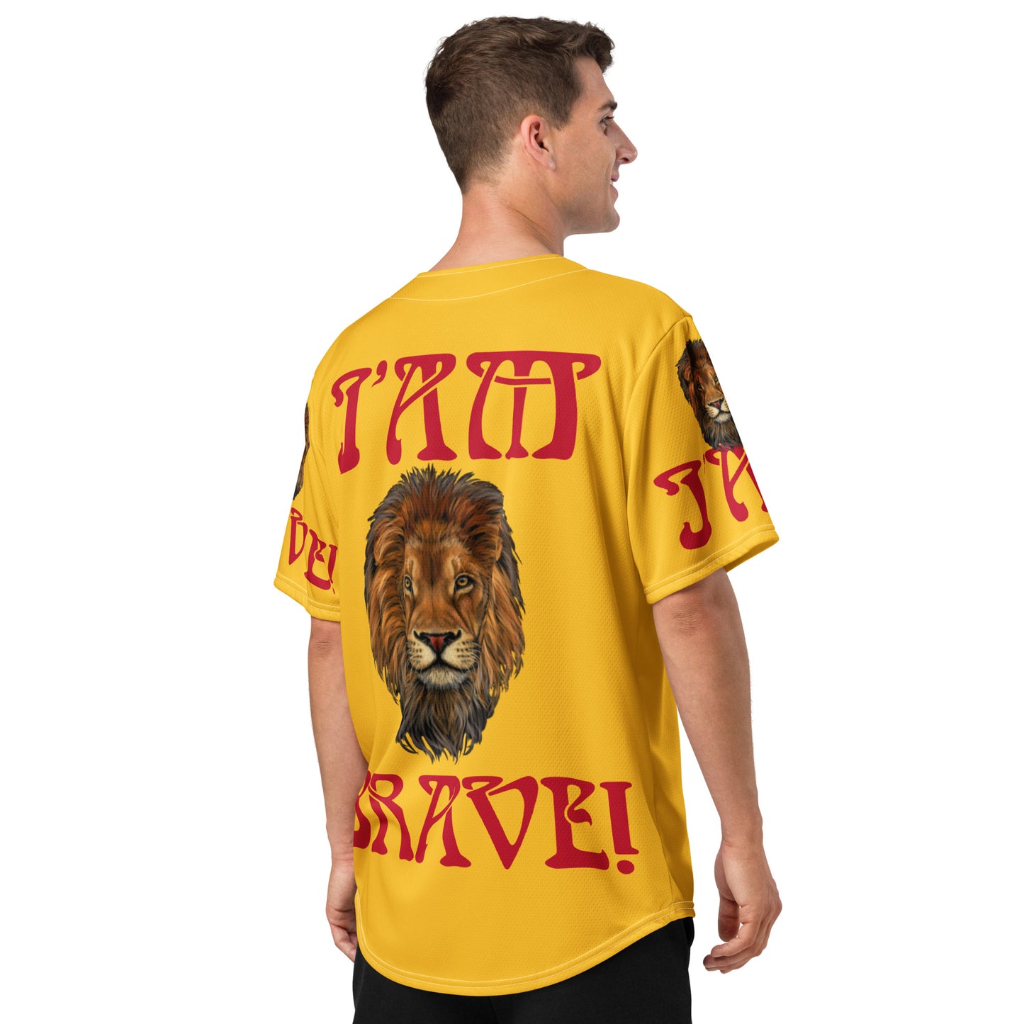 “I’AM BRAVE!” Yellow Unisex Baseball Jersey W/Red Font