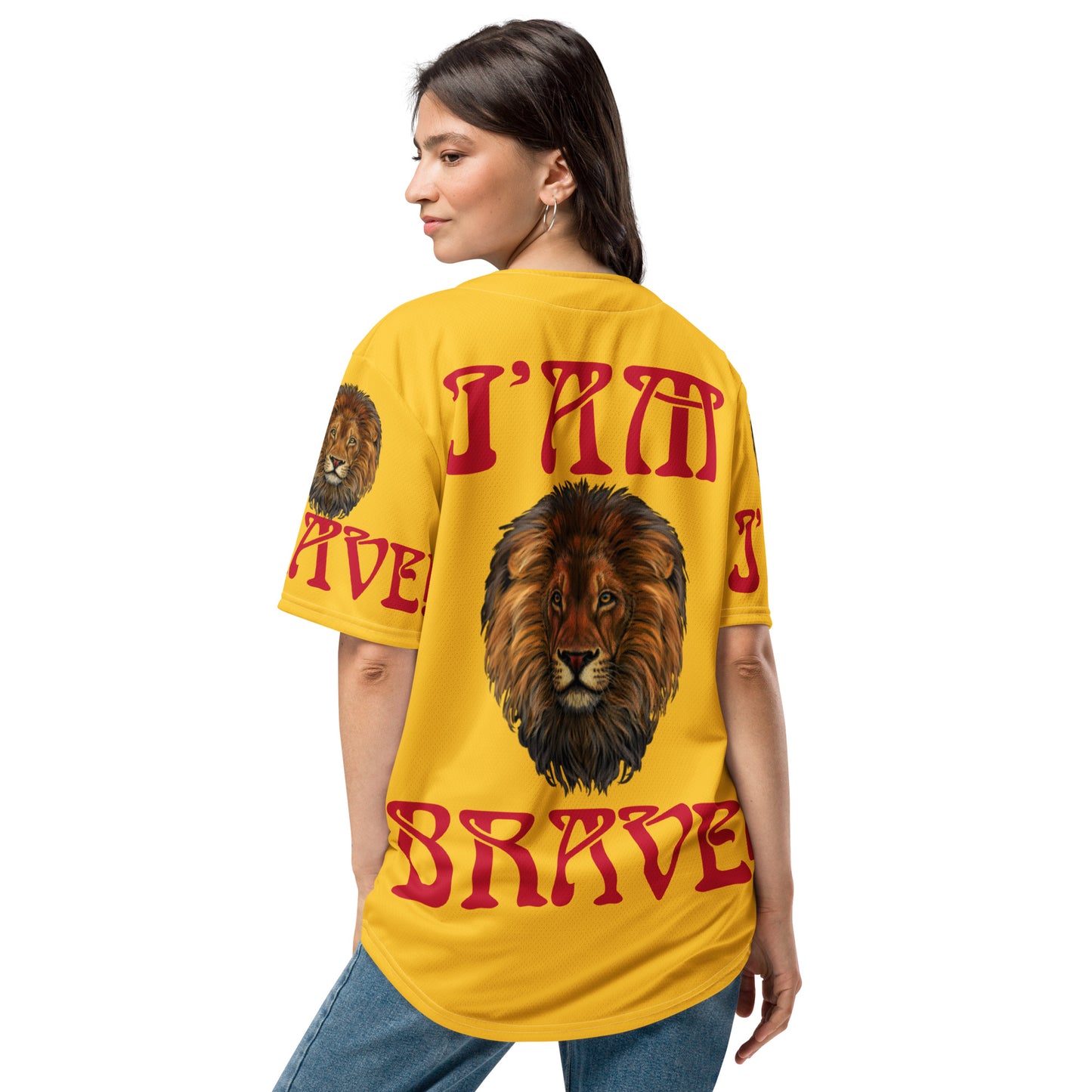 “I’AM BRAVE!” Yellow Unisex Baseball Jersey W/Red Font