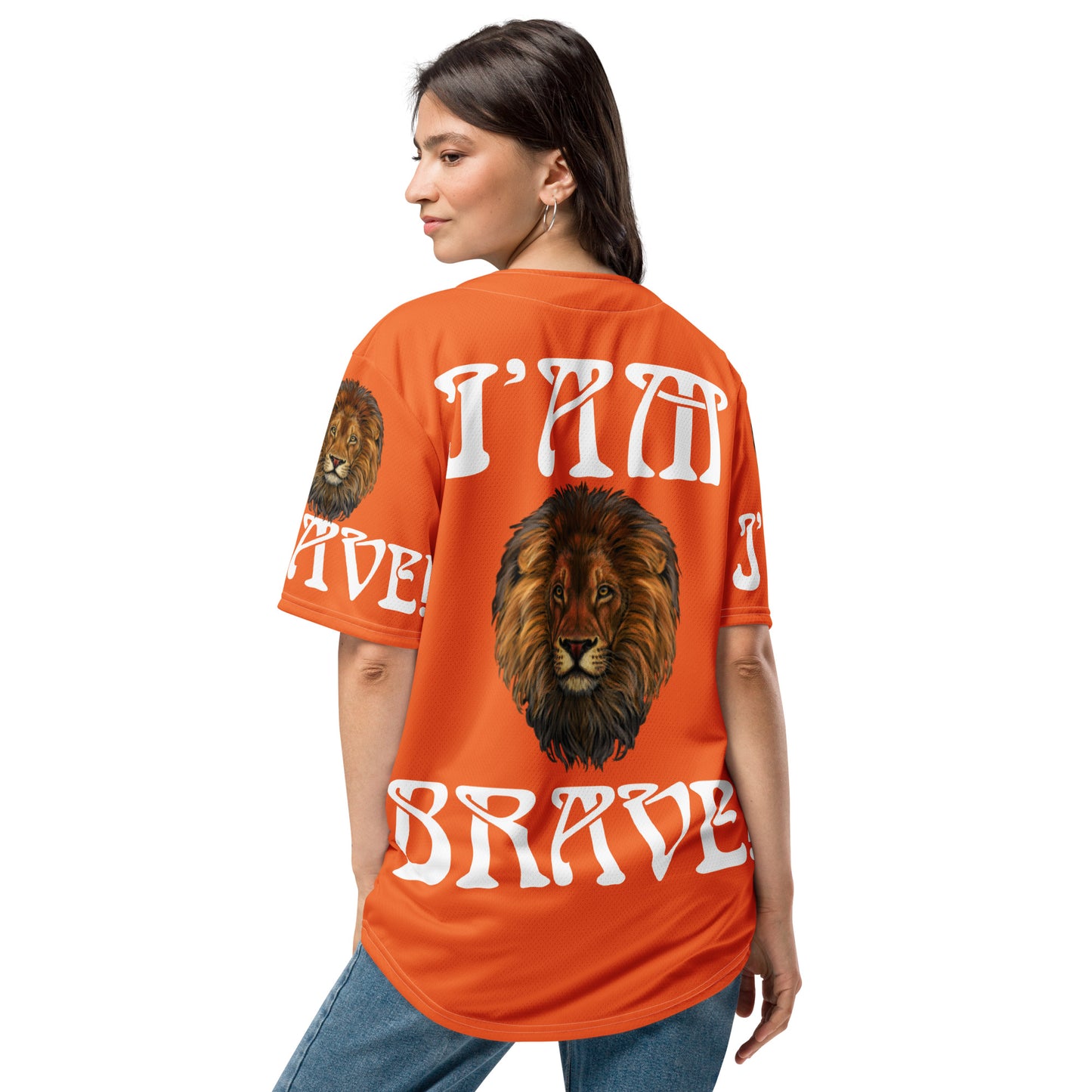 “I’AM BRAVE!” Orange Unisex Baseball Jersey W/White Font