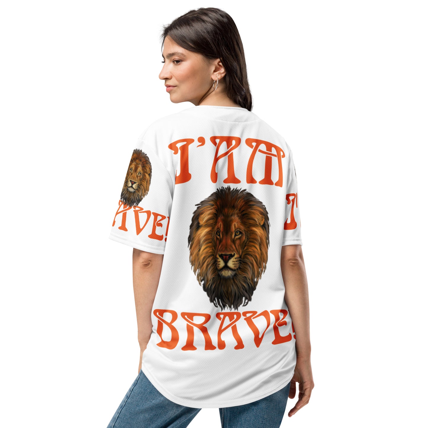 "I'AM BRAVE! White Unisex Baseball Jersey W/Orange Font