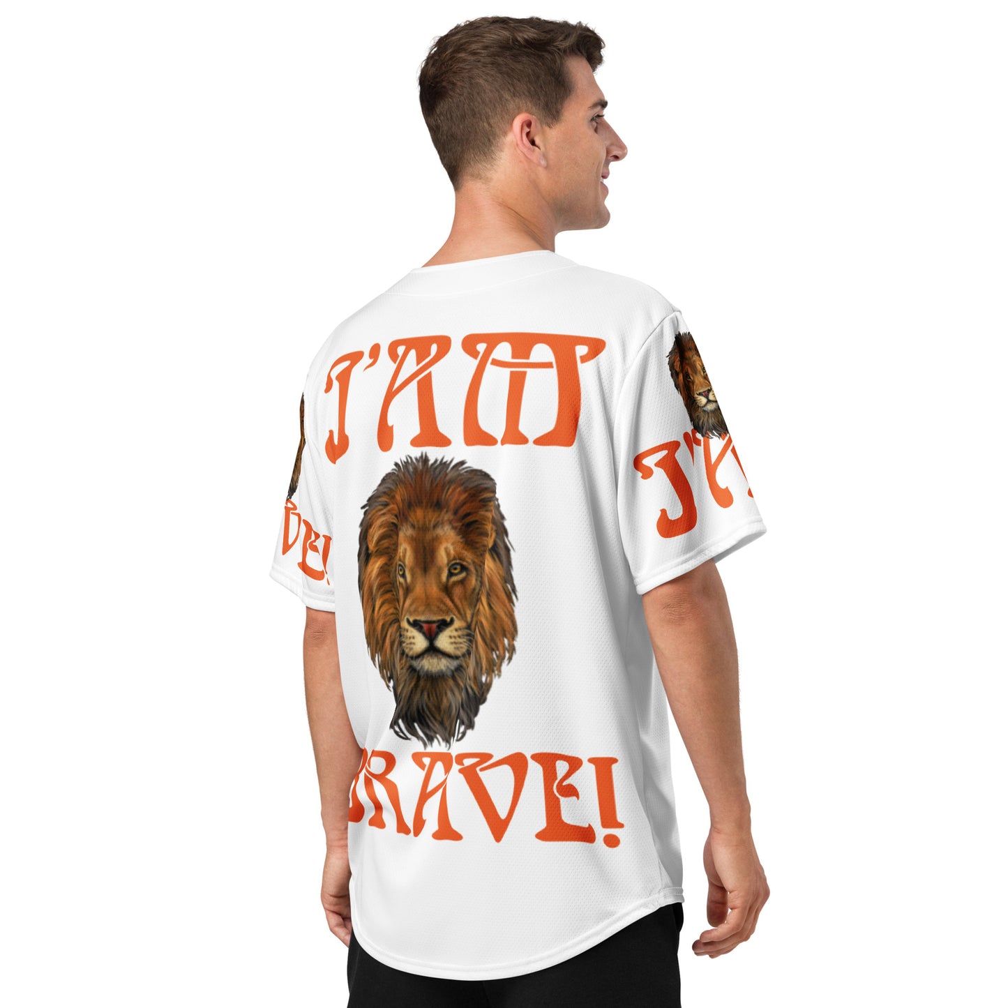 "I'AM BRAVE! White Unisex Baseball Jersey W/Orange Font