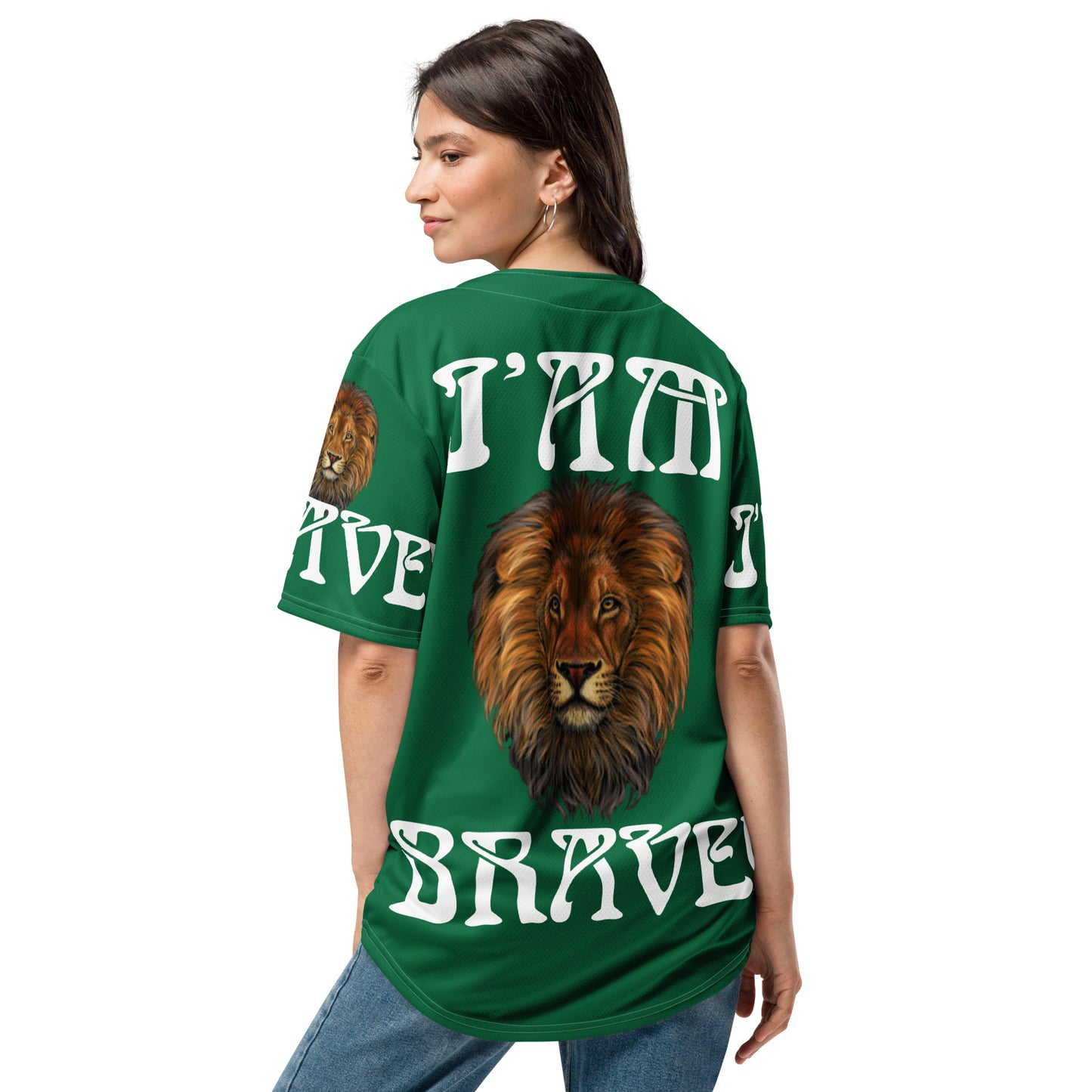 “I’AM BRAVE!” Green Unisex Baseball Jersey W/White Font