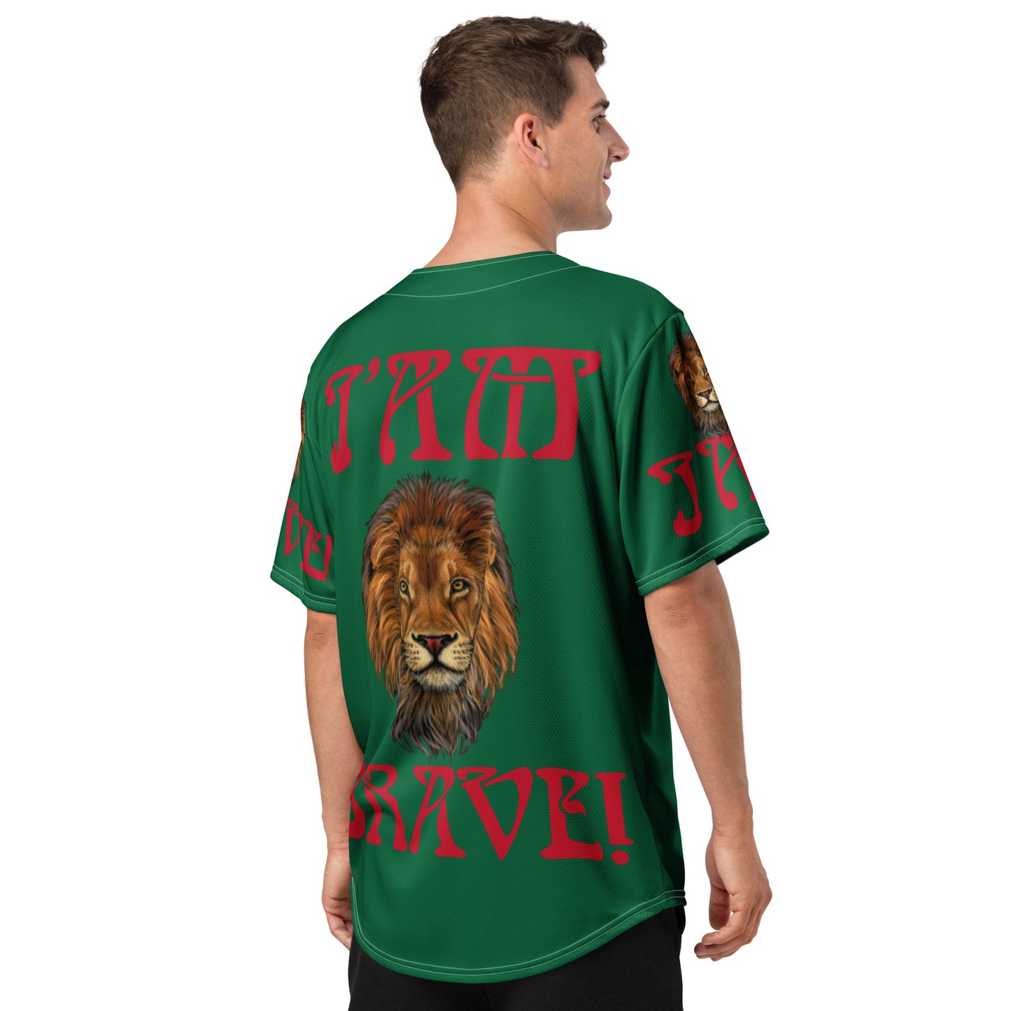 “I’AM BRAVE!” Green Unisex Baseball Jersey W/Red Font