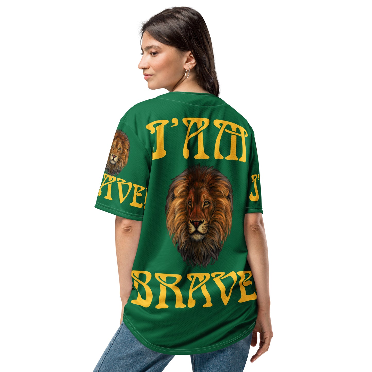 “I’AM BRAVE!”Green Unisex Baseball Jersey W/Yellow Font