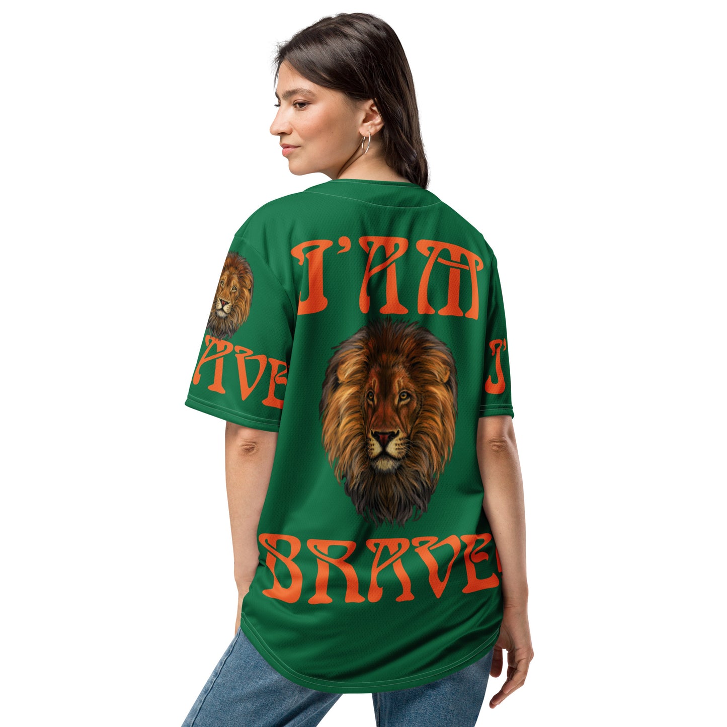 “I’AM BRAVE!” Green Unisex Baseball Jersey W/Orange Font