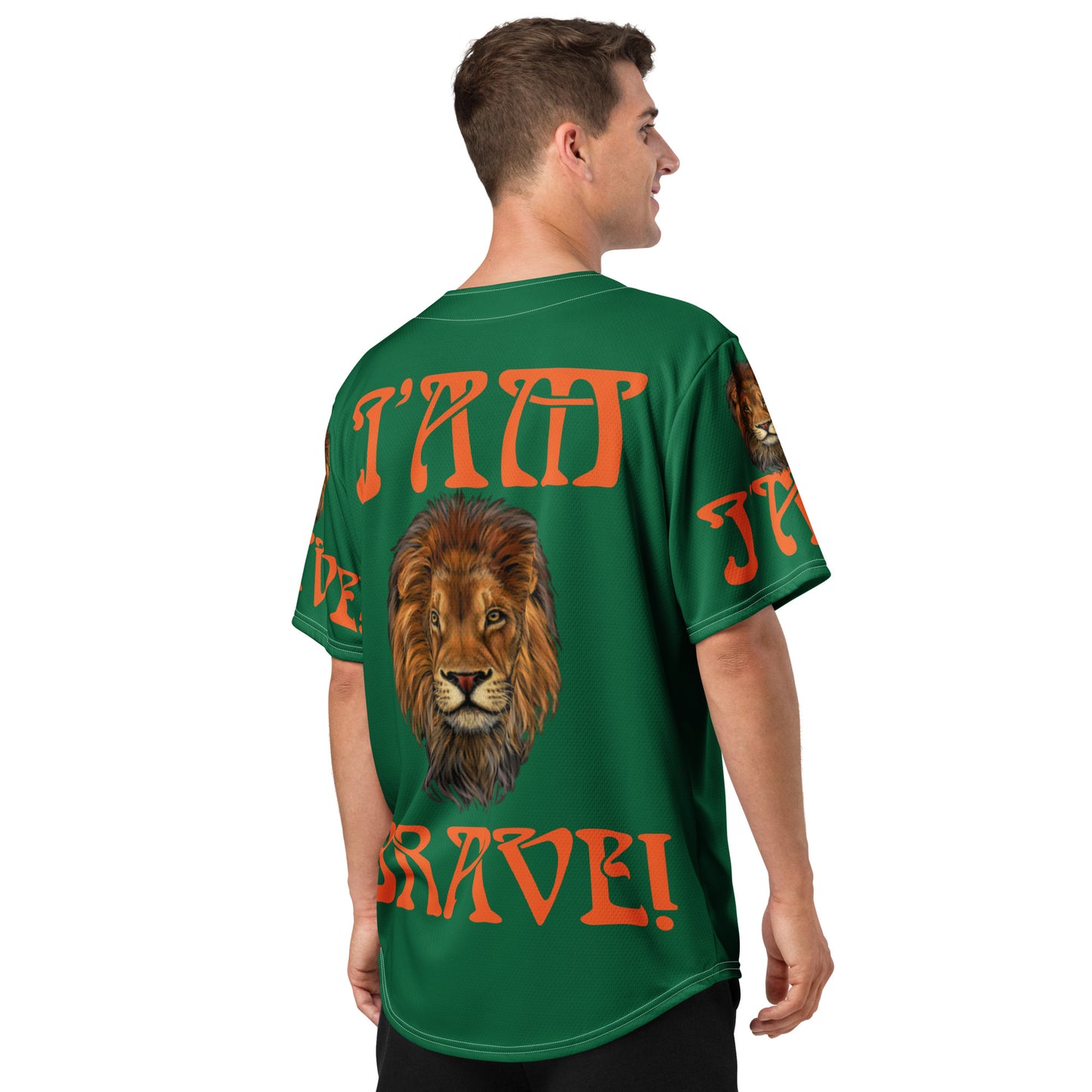 “I’AM BRAVE!” Green Unisex Baseball Jersey W/Orange Font
