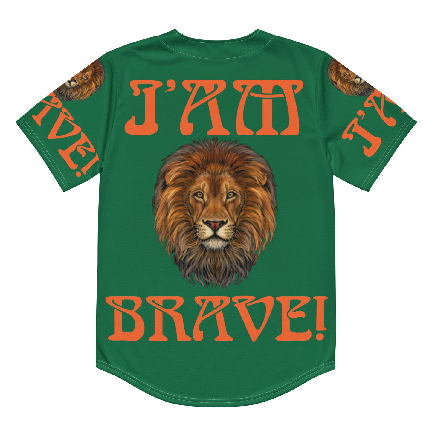 “I’AM BRAVE!” Green Unisex Baseball Jersey W/Orange Font