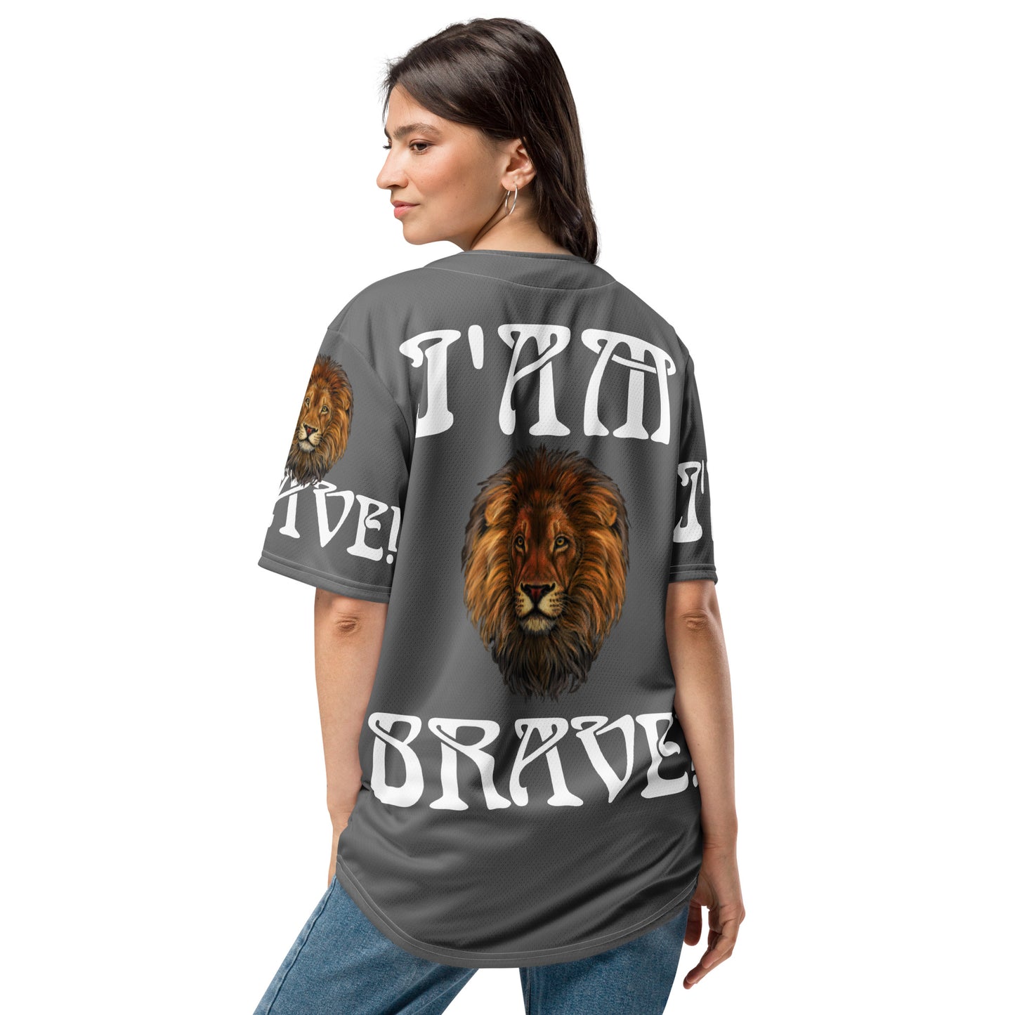 “I’AM BRAVE!” Grey Unisex Baseball Jersey W/White Font