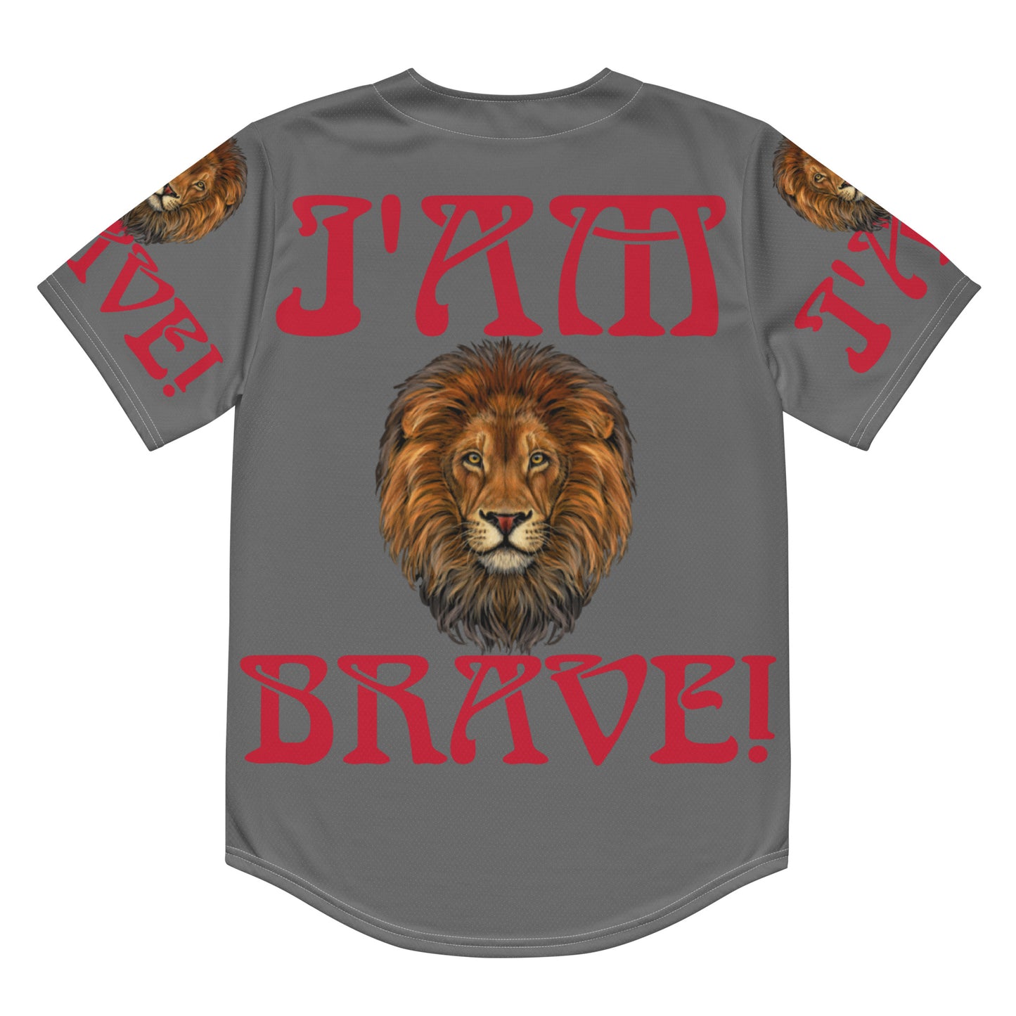 “I’AM BRAVE!” Grey Unisex Baseball Jersey W/Red Font