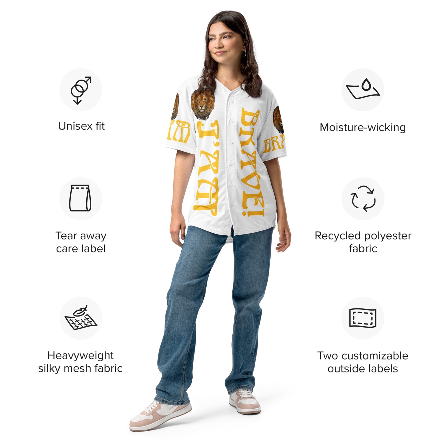 “I’AM BRAVE!” White Unisex Baseball Jersey W/Yellow Font