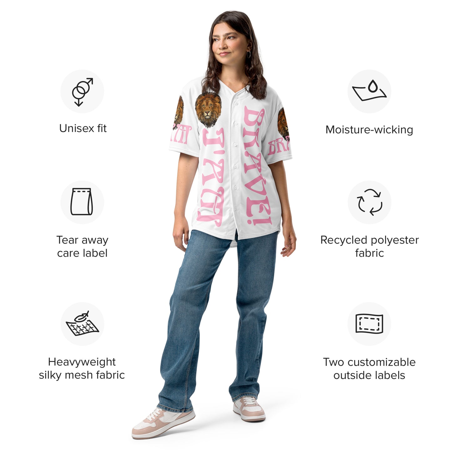 “I’AM BRAVE!” White Unisex Baseball Jersey W/Cotton Candy Font