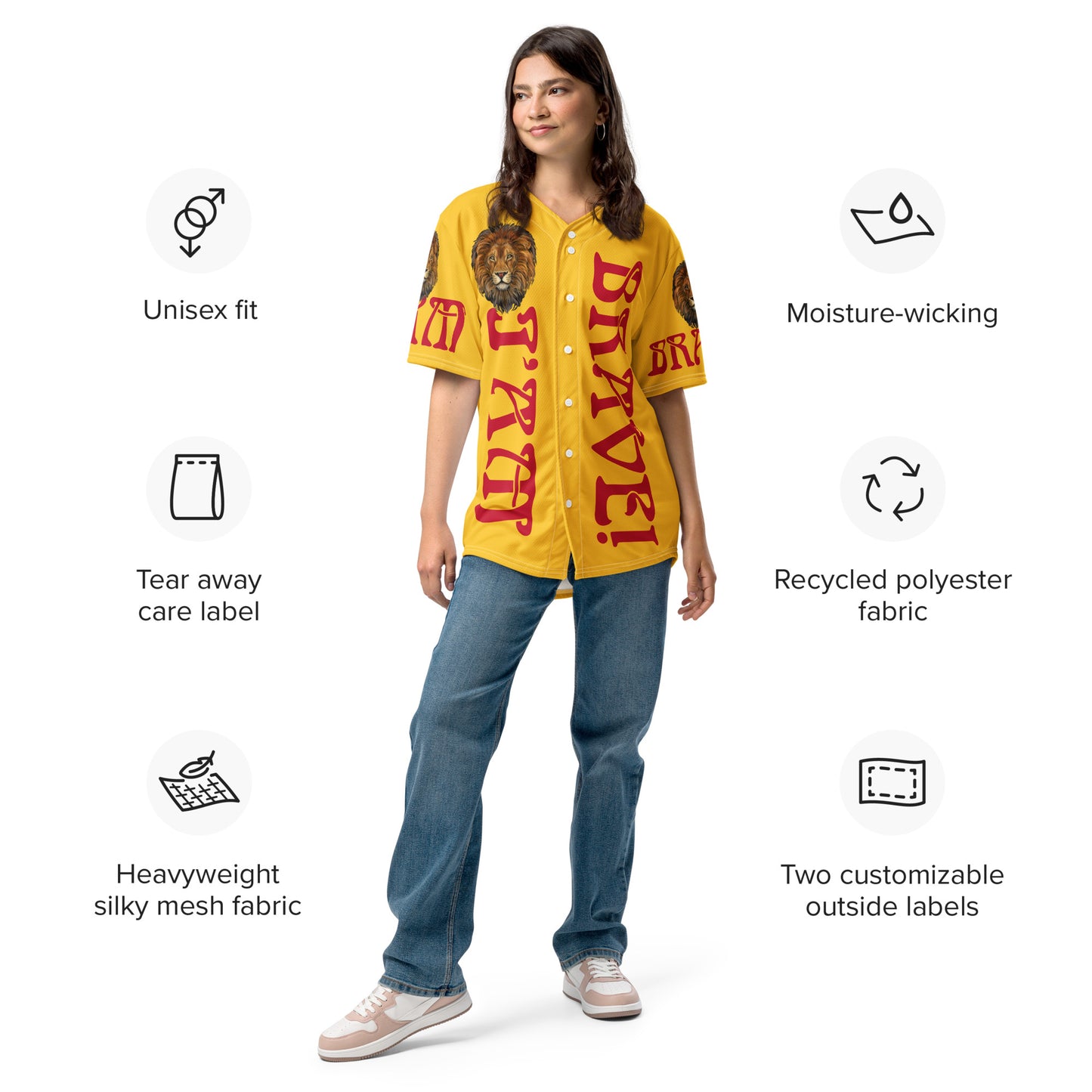 “I’AM BRAVE!” Yellow Unisex Baseball Jersey W/Red Font