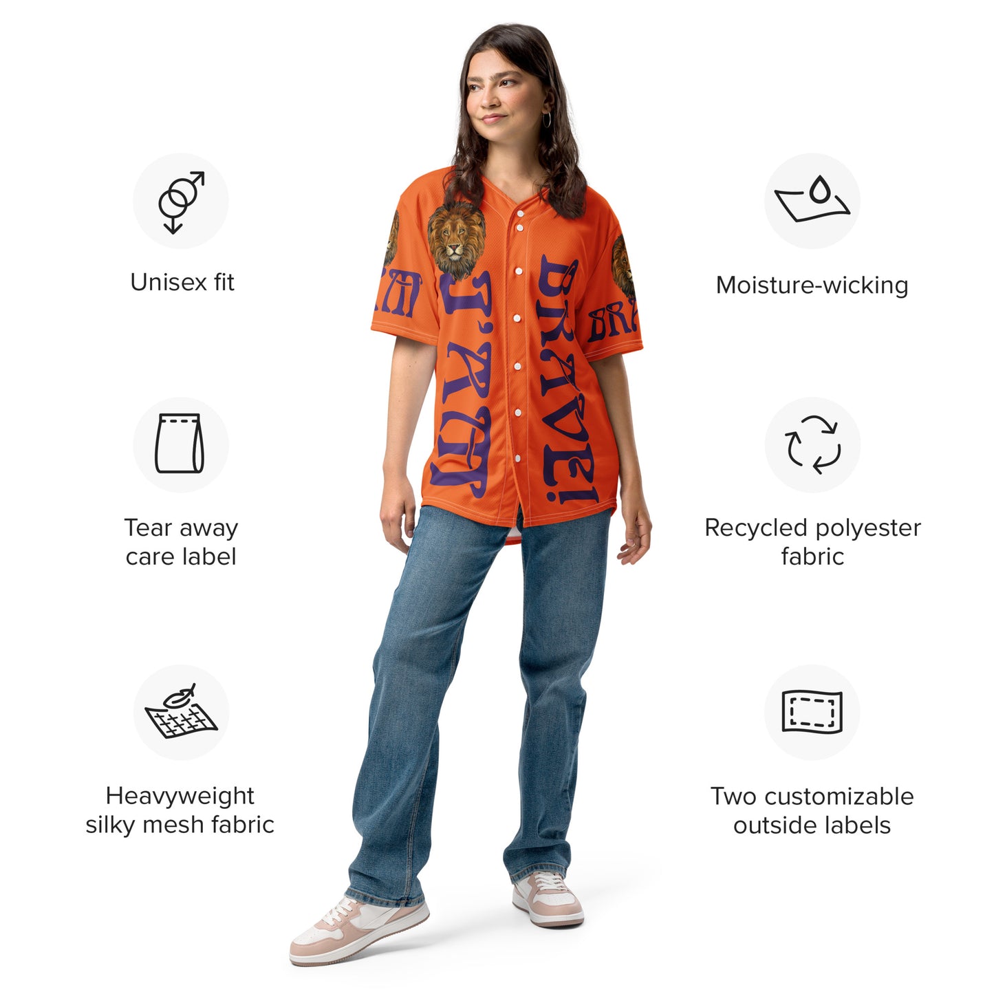 “I’AM BRAVE!” Orange Unisex Baseball Jersey W/Purple Font
