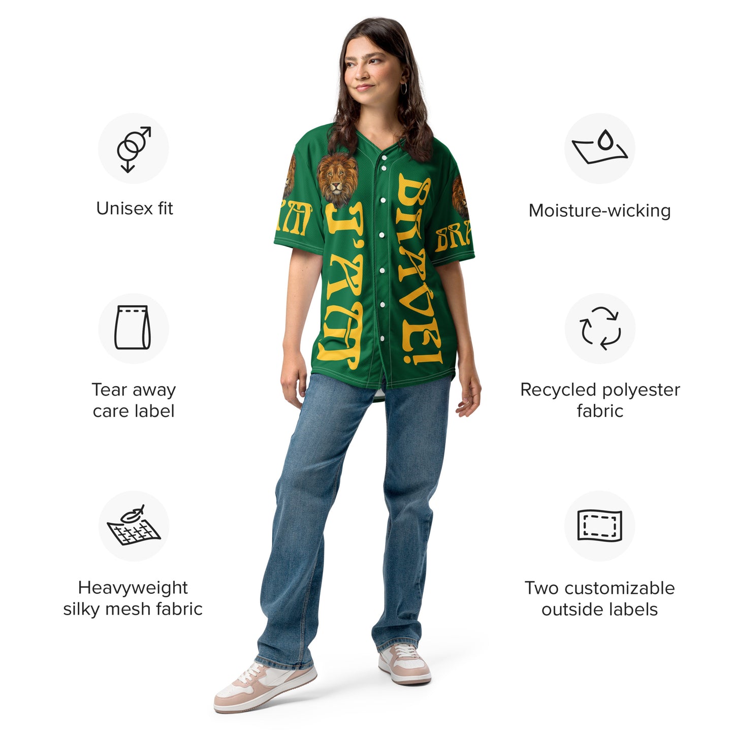 “I’AM BRAVE!”Green Unisex Baseball Jersey W/Yellow Font