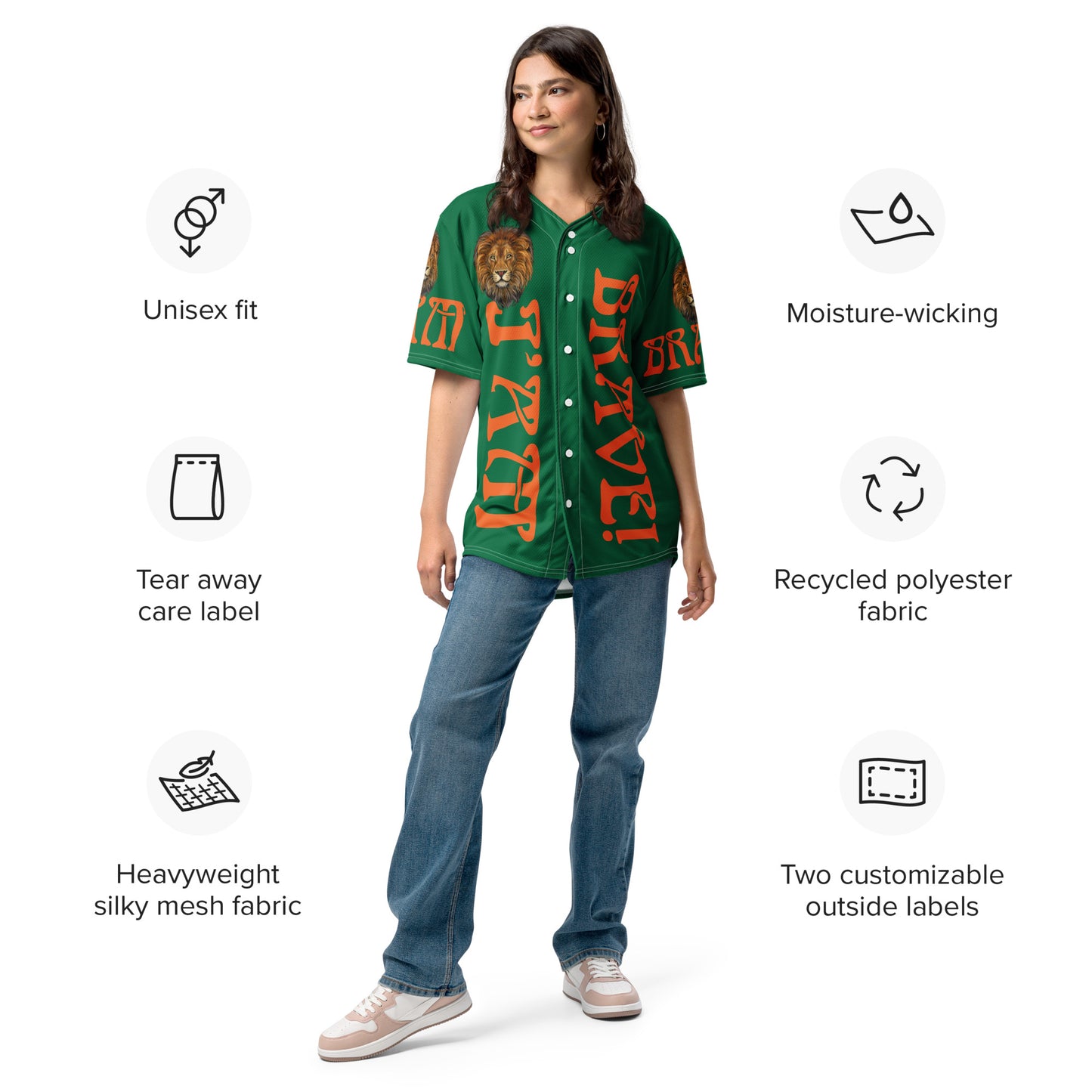 “I’AM BRAVE!” Green Unisex Baseball Jersey W/Orange Font