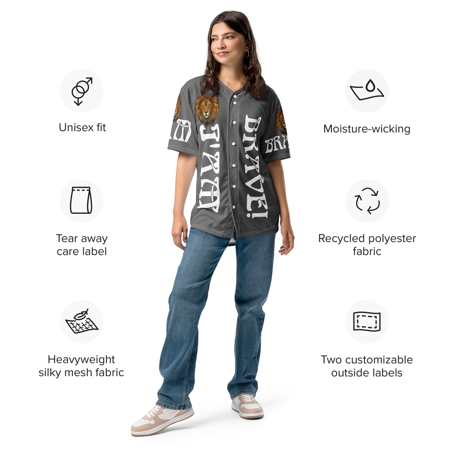 “I’AM BRAVE!” Grey Unisex Baseball Jersey W/White Font