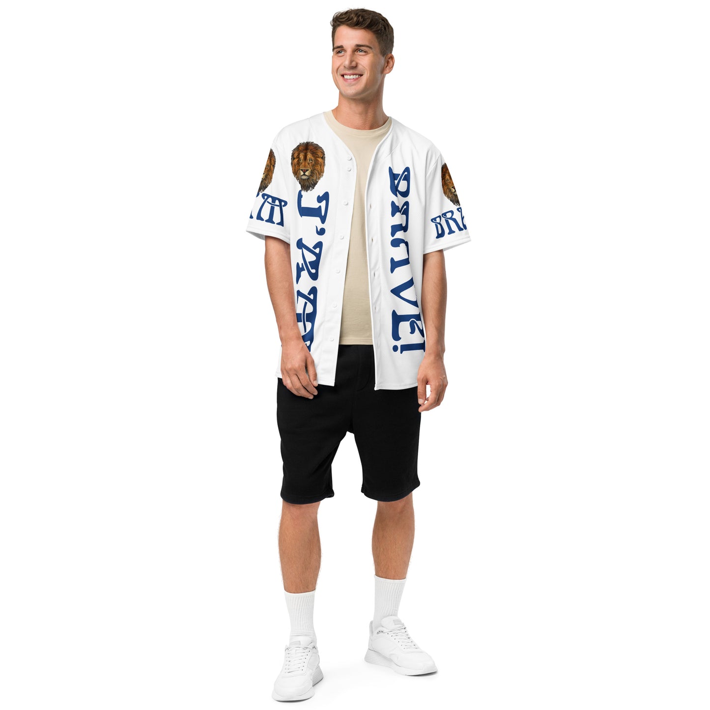 “I’AM BRAVE!”White Unisex Baseball Jersey W/Blue Font