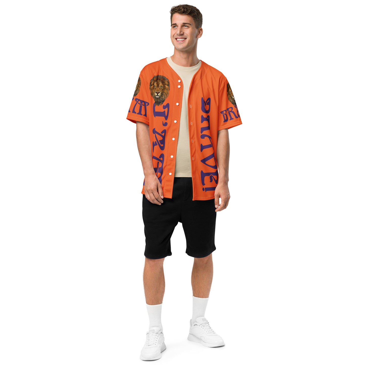 “I’AM BRAVE!” Orange Unisex Baseball Jersey W/Purple Font
