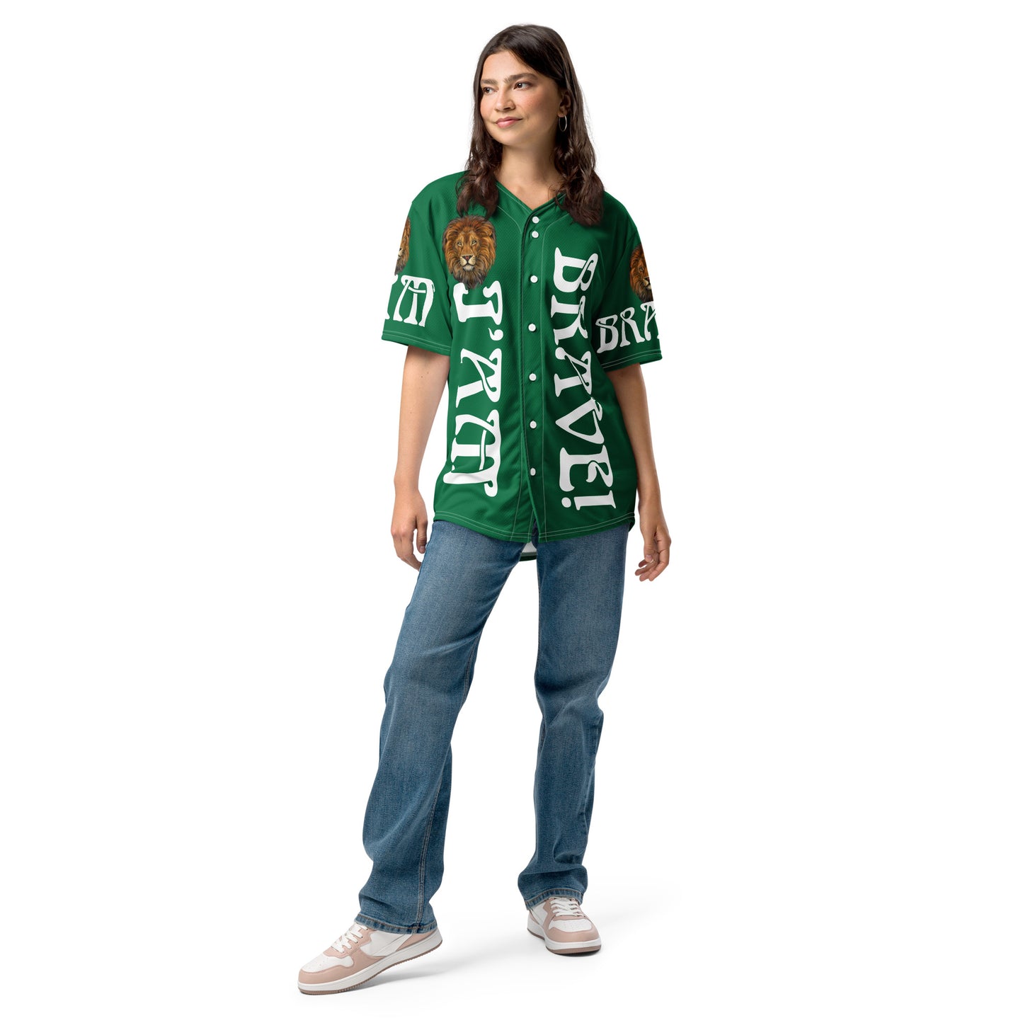 “I’AM BRAVE!” Green Unisex Baseball Jersey W/White Font