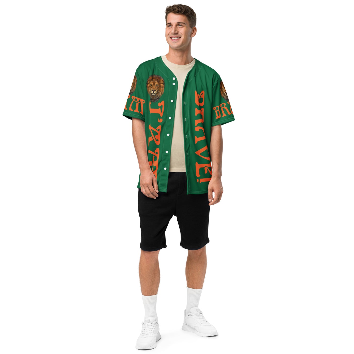 “I’AM BRAVE!” Green Unisex Baseball Jersey W/Orange Font