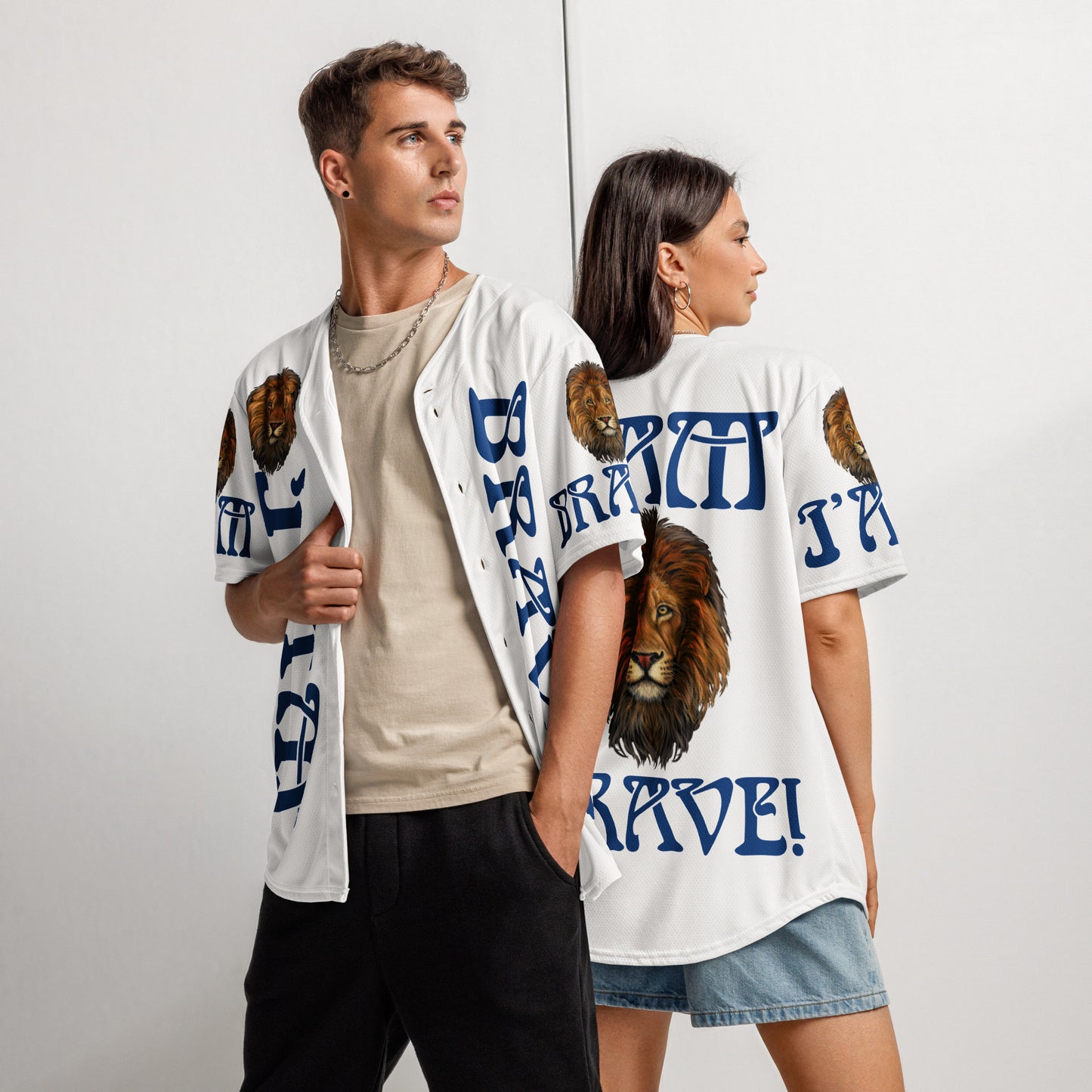 “I’AM BRAVE!”White Unisex Baseball Jersey W/Blue Font
