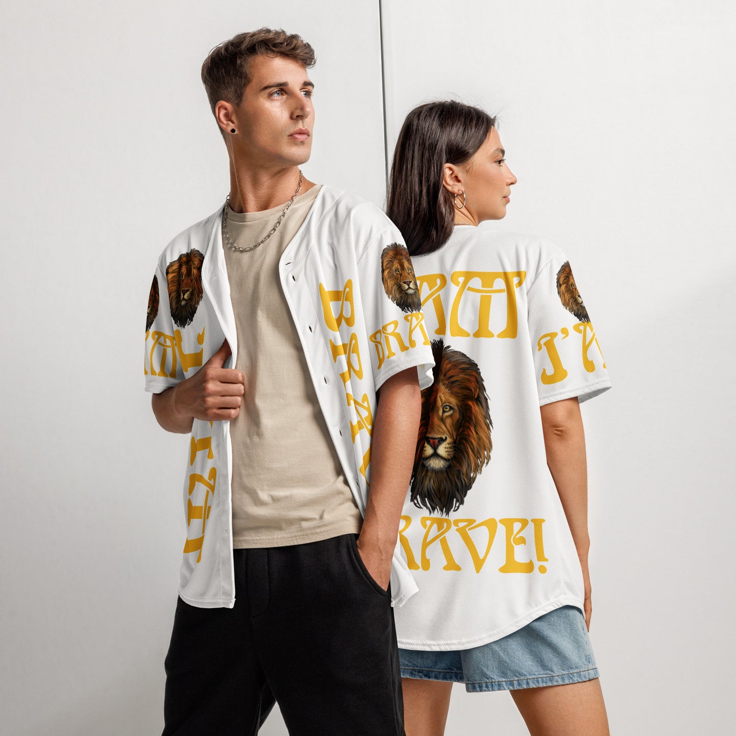 “I’AM BRAVE!” White Unisex Baseball Jersey W/Yellow Font