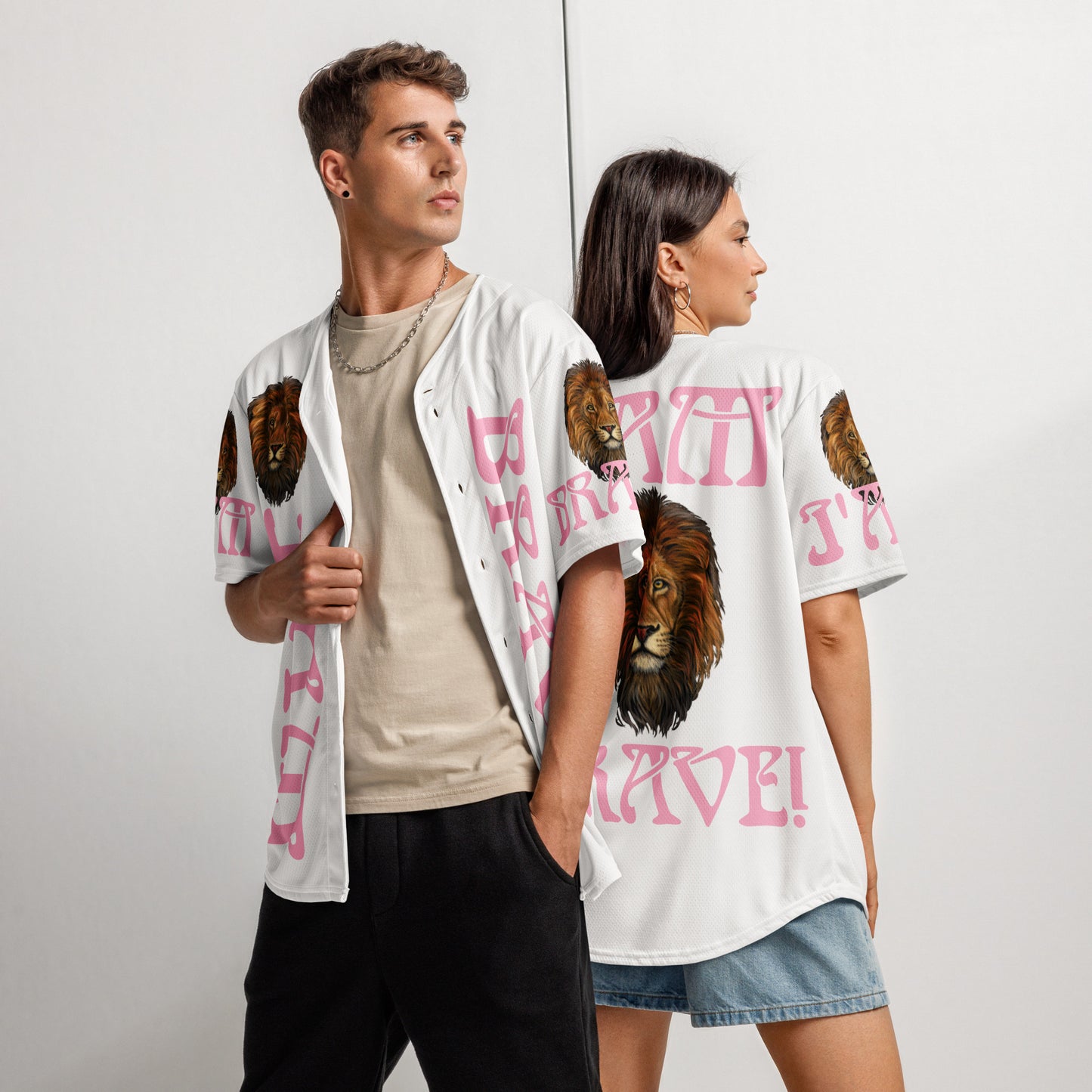 “I’AM BRAVE!” White Unisex Baseball Jersey W/Cotton Candy Font