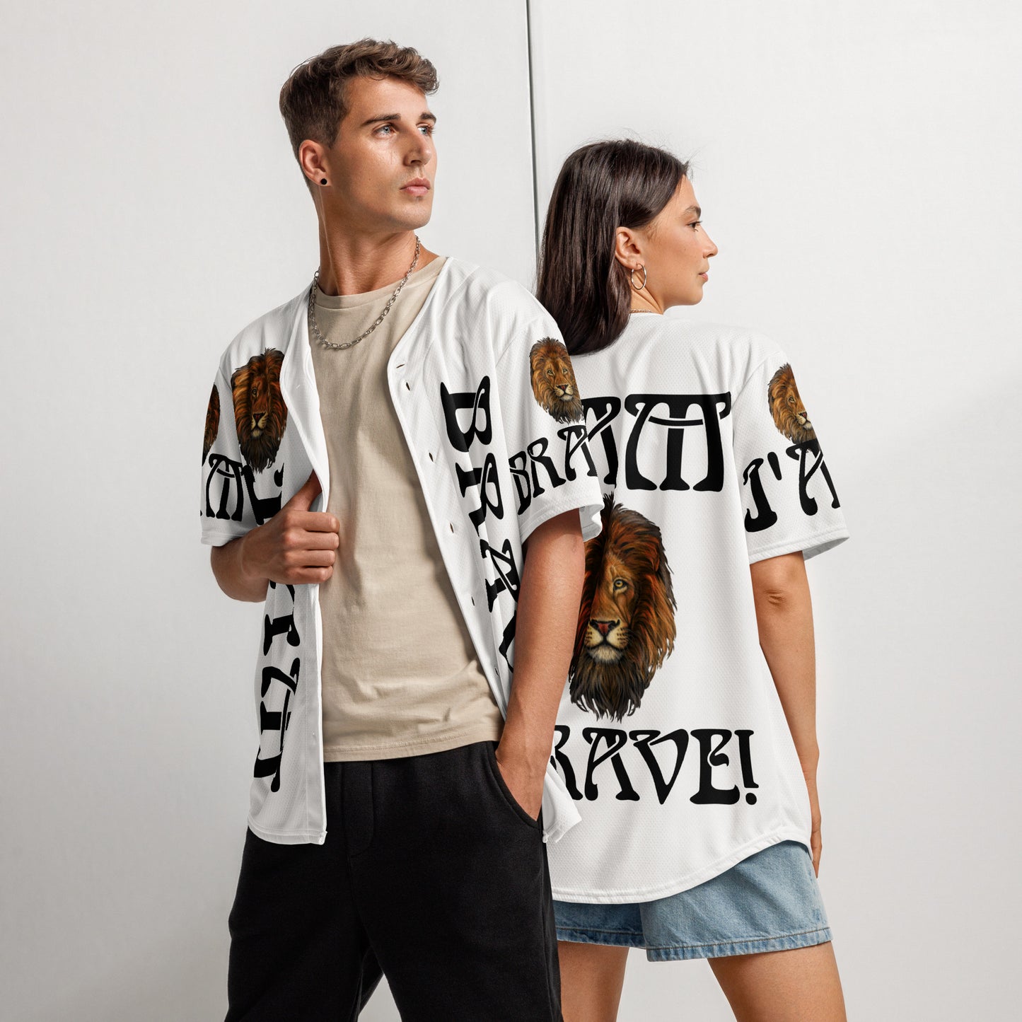 “I’AM BRAVE!” White Unisex Baseball Jersey W/Black Font