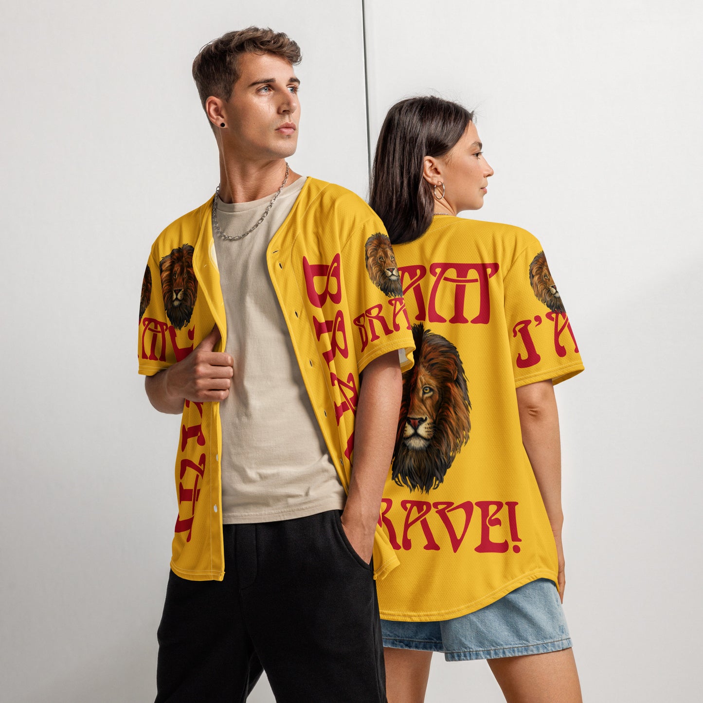 “I’AM BRAVE!” Yellow Unisex Baseball Jersey W/Red Font