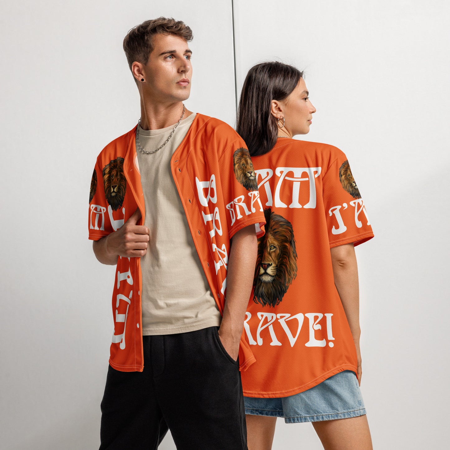 “I’AM BRAVE!” Orange Unisex Baseball Jersey W/White Font