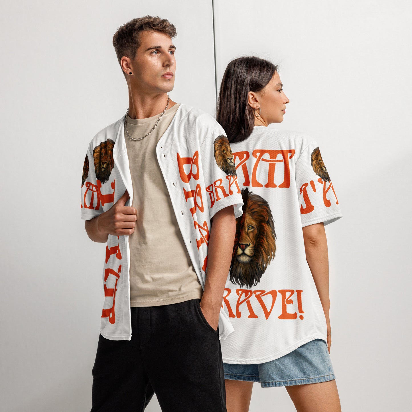 "I'AM BRAVE! White Unisex Baseball Jersey W/Orange Font