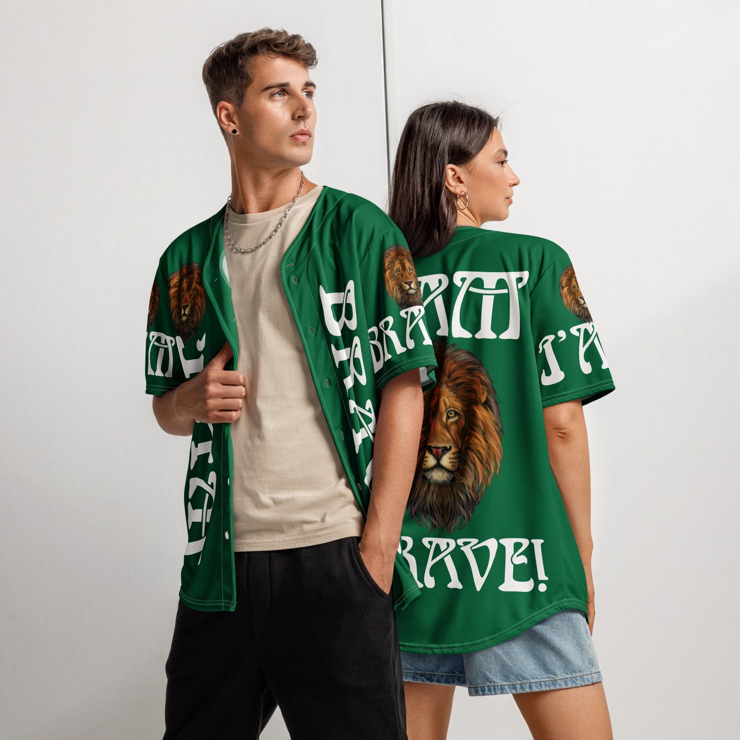 “I’AM BRAVE!” Green Unisex Baseball Jersey W/White Font