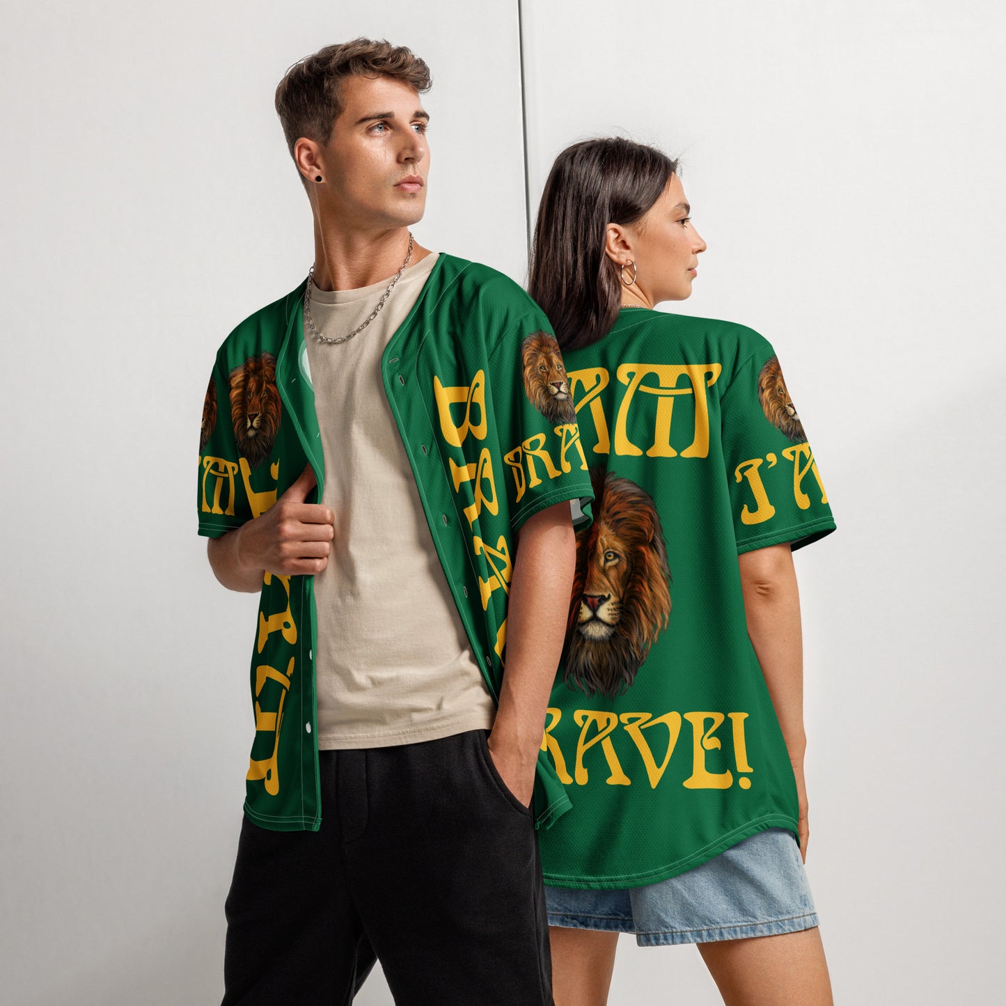 “I’AM BRAVE!”Green Unisex Baseball Jersey W/Yellow Font