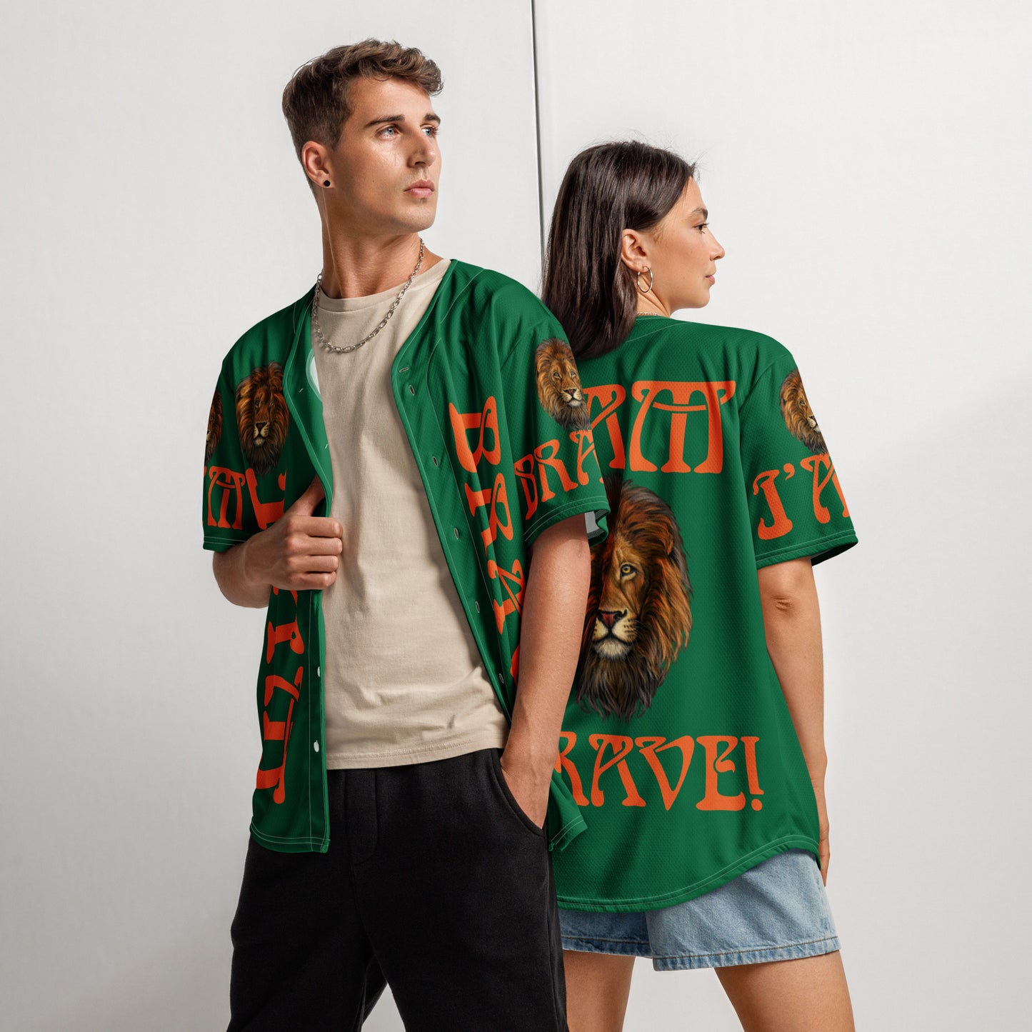 “I’AM BRAVE!” Green Unisex Baseball Jersey W/Orange Font