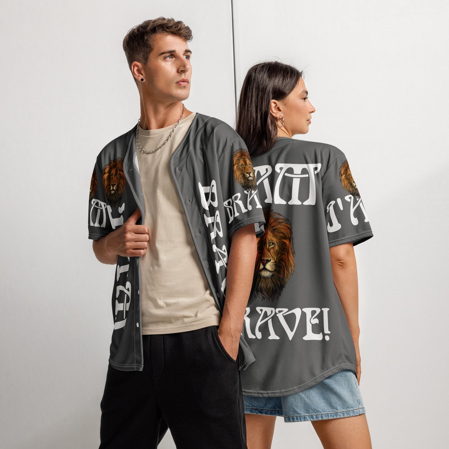 “I’AM BRAVE!” Grey Unisex Baseball Jersey W/White Font