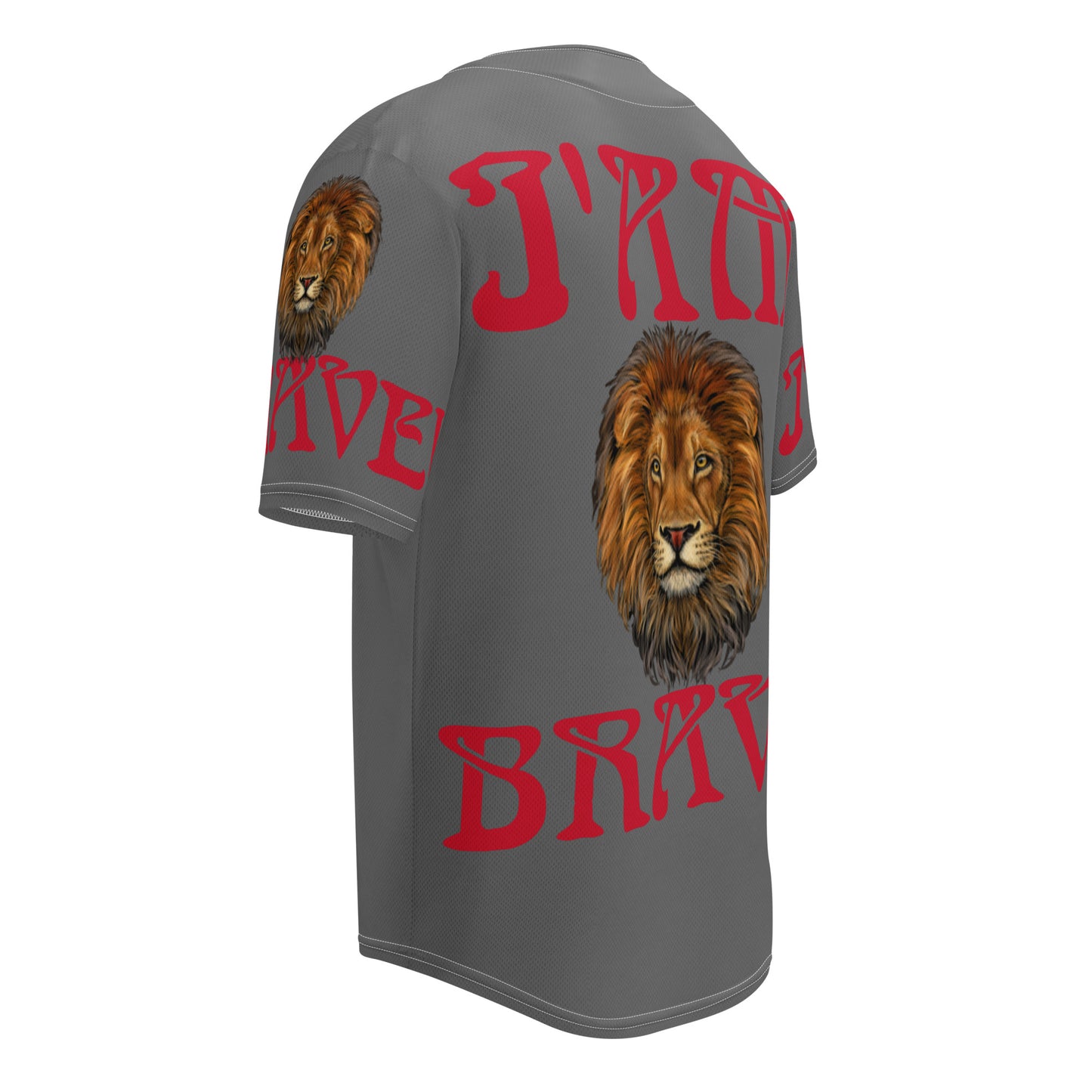 “I’AM BRAVE!” Grey Unisex Baseball Jersey W/Red Font