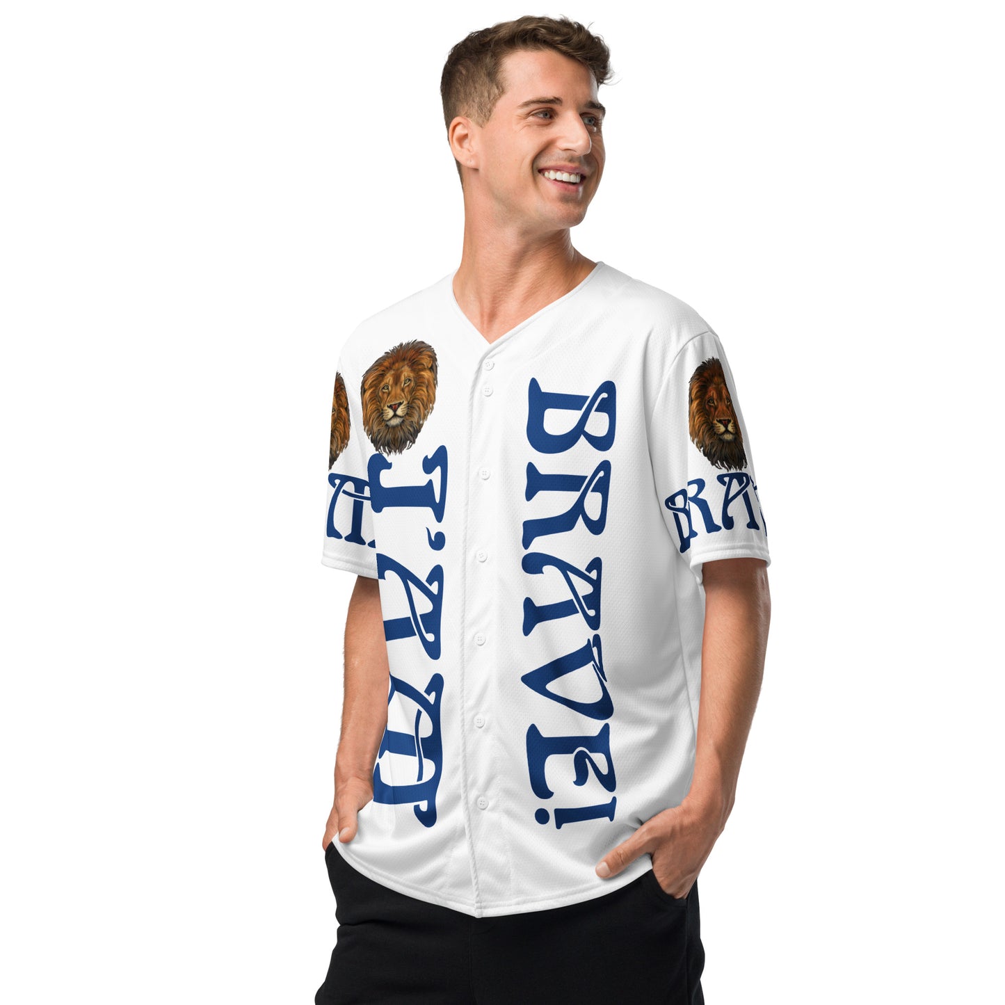“I’AM BRAVE!”White Unisex Baseball Jersey W/Blue Font