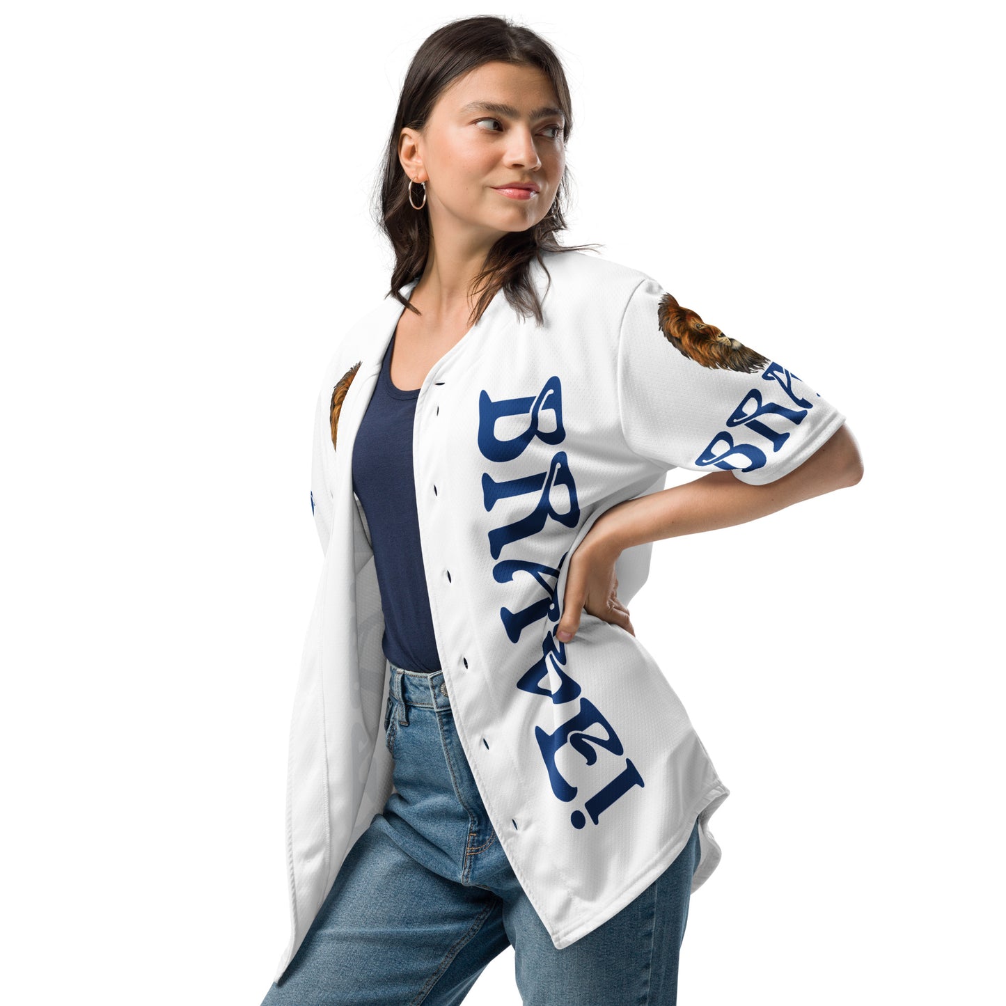 “I’AM BRAVE!”White Unisex Baseball Jersey W/Blue Font