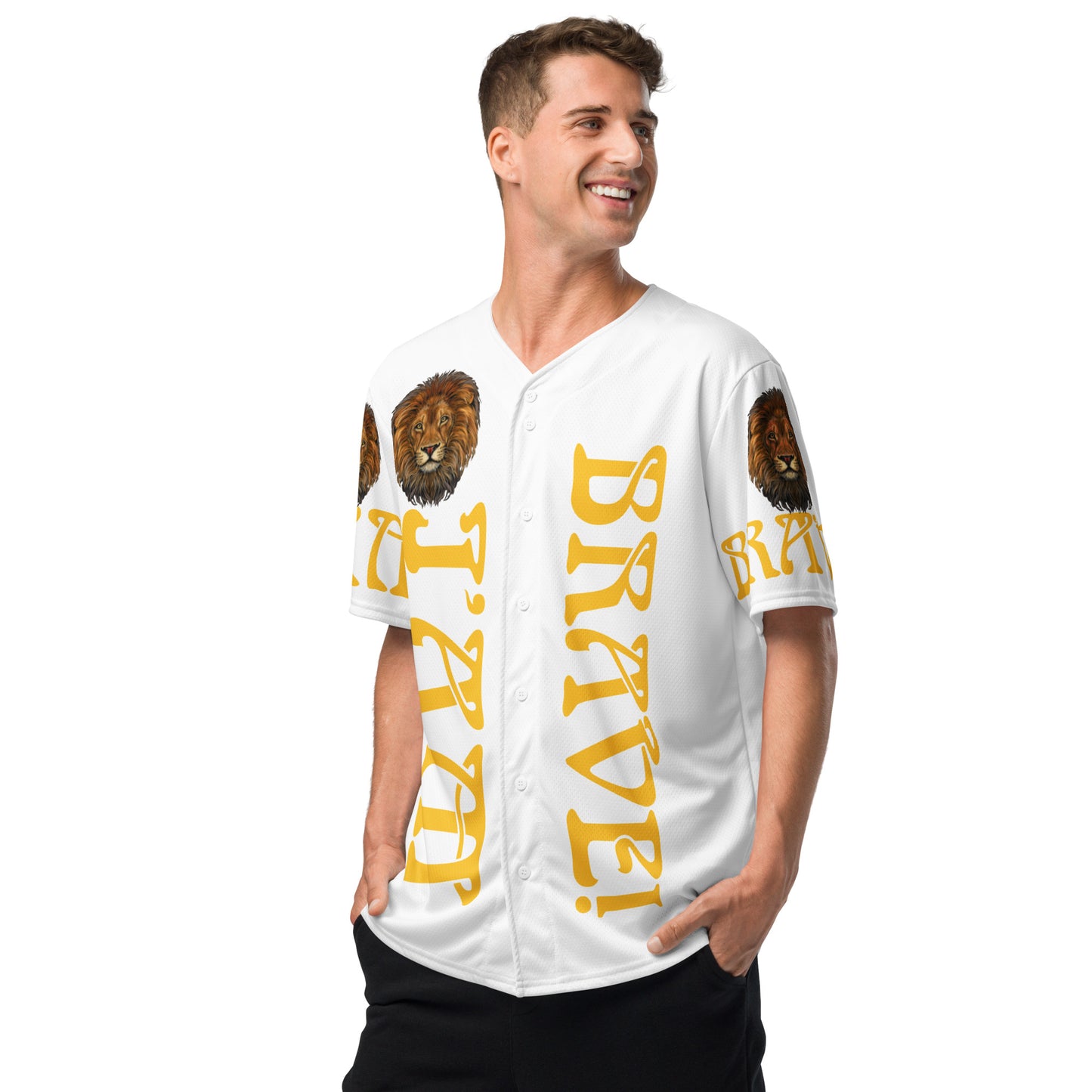 “I’AM BRAVE!” White Unisex Baseball Jersey W/Yellow Font