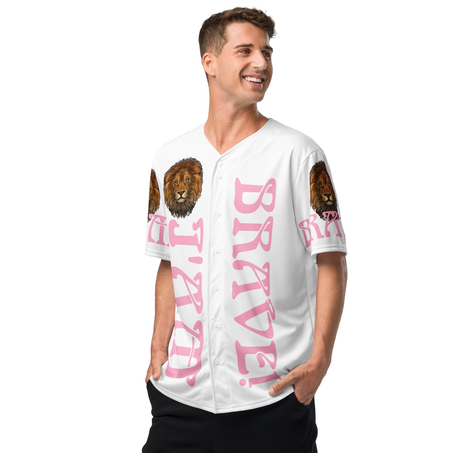 “I’AM BRAVE!” White Unisex Baseball Jersey W/Cotton Candy Font