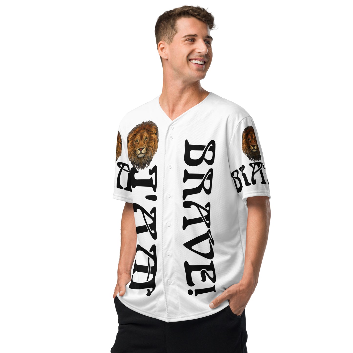 “I’AM BRAVE!” White Unisex Baseball Jersey W/Black Font